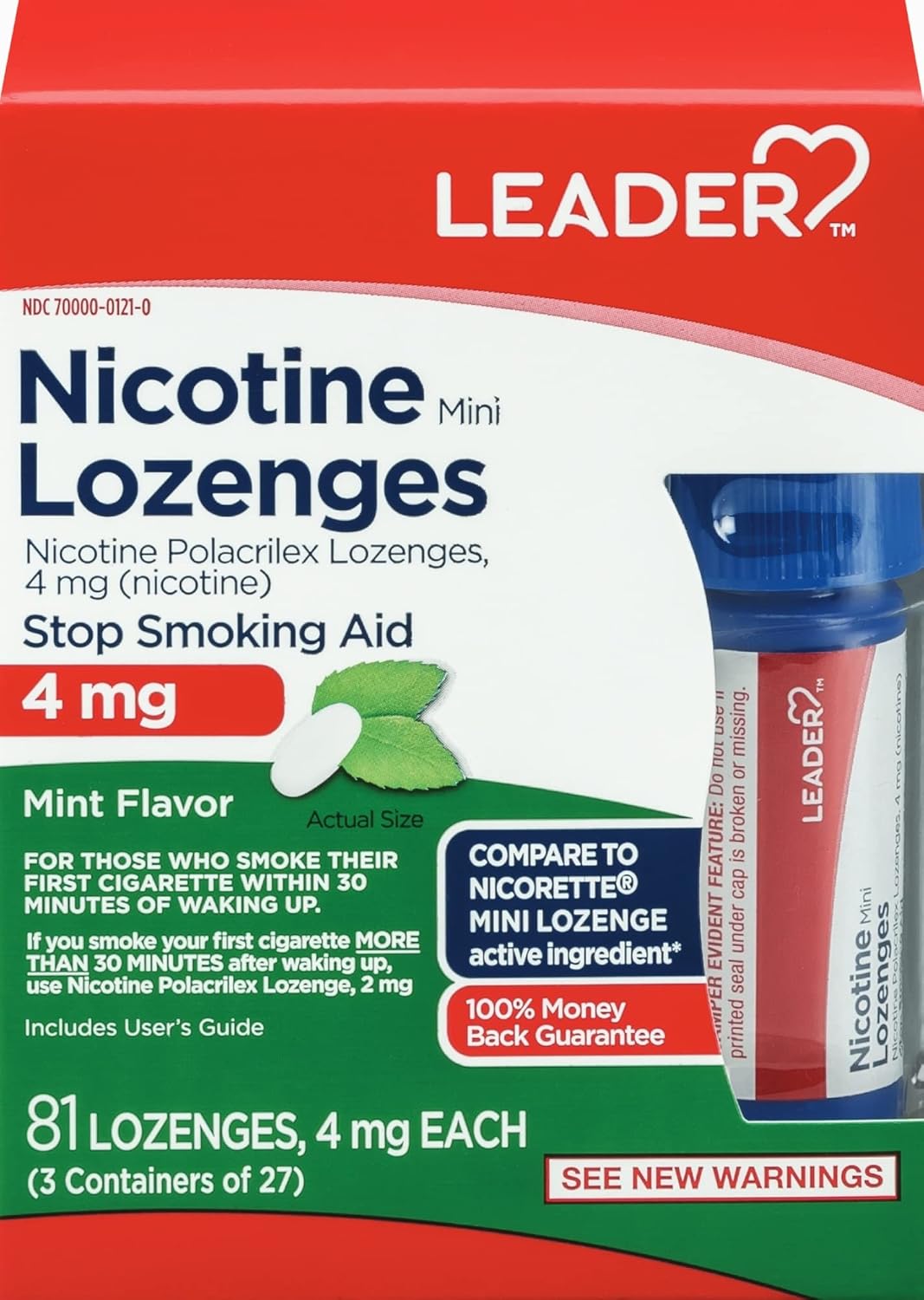 LEADER Nicotine Mini Lozenges Stop Smoking Aid, 4 mg, Reduce Nicotine Cravings with Nicotine Replacement Therapy, Mint, 81 Count, Pack of 2