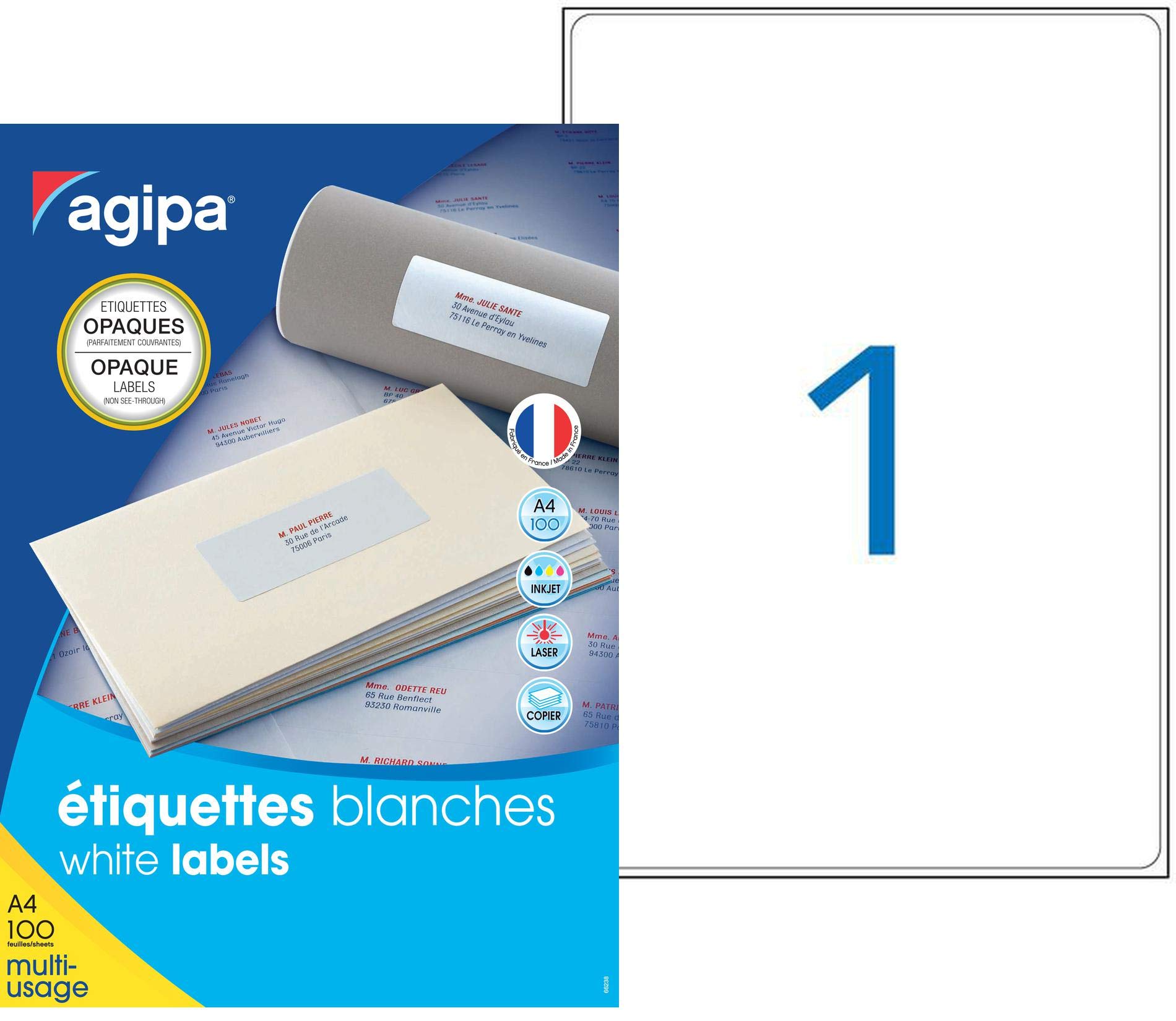 Apli 102418 100 Étiquettes Opaques, 199,6 x 289,1mm, Blanc