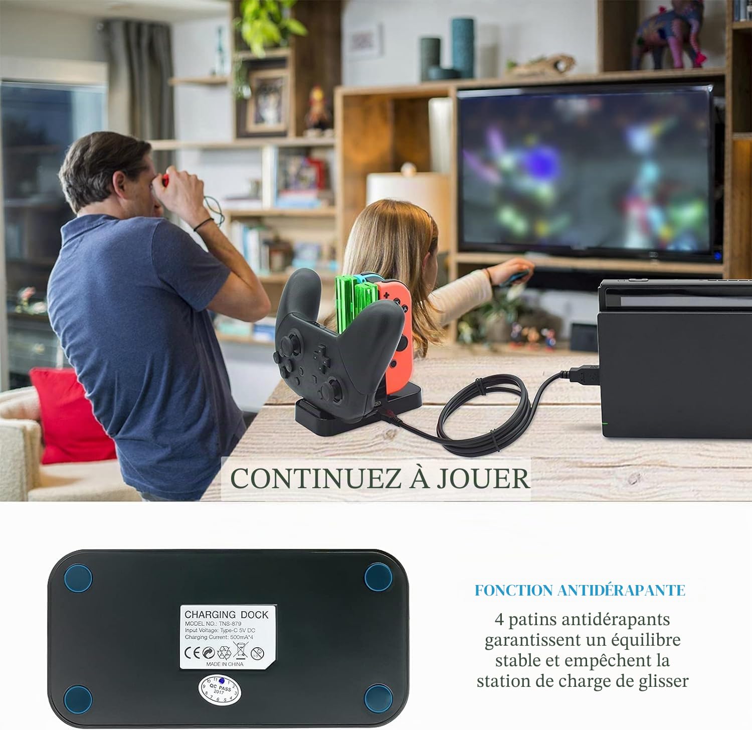 FastSnail Chargeur pour Nintendo Switch & modèle OLED pour Joycon, Station de Charge pour Joy-Con et Pro Controller avec indicateur de Charge et câble Type C