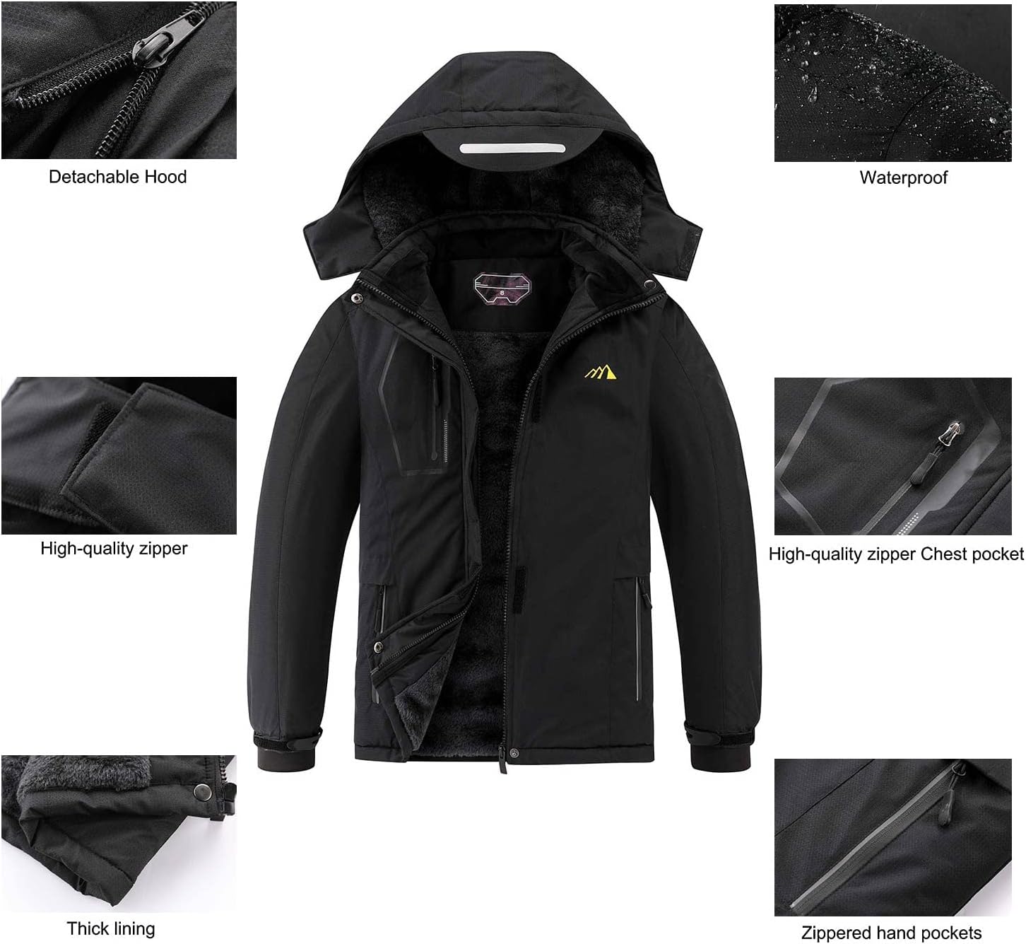 Kid's Ski Jacket Waterproof Boy's and Girl's Warm Fleece Winter Jacket Windproof Hooded Snow Coat - Image 7