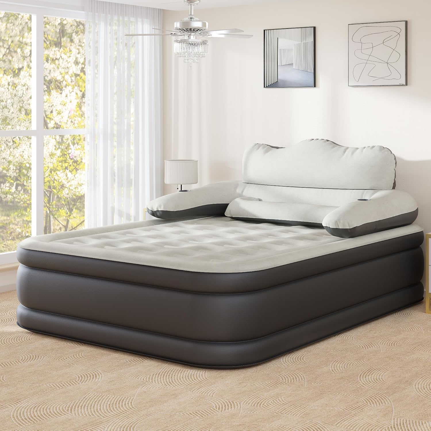 YITAHOME Queen Size Air Mattress with Headboard, 18in Inflatable with Pillow, Blow Up Mattress with Removable Electric Pump, Comfort Air Bed Queen for Camping & Home