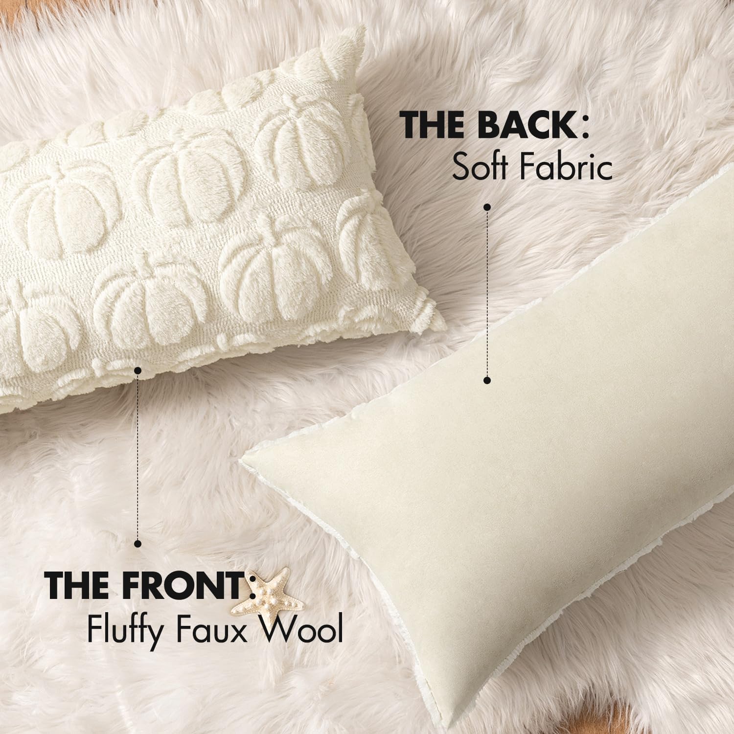 MIULEE Fall Throw Pillow Cover 14x36 Long Body Lumbar Autumn Decoration Cream White Pumpkin Accent Pillowcase for Outdoor Porch Sofa Couch Bed Living Room Plush Faux Fur Halloween Farmhouse Home Decor