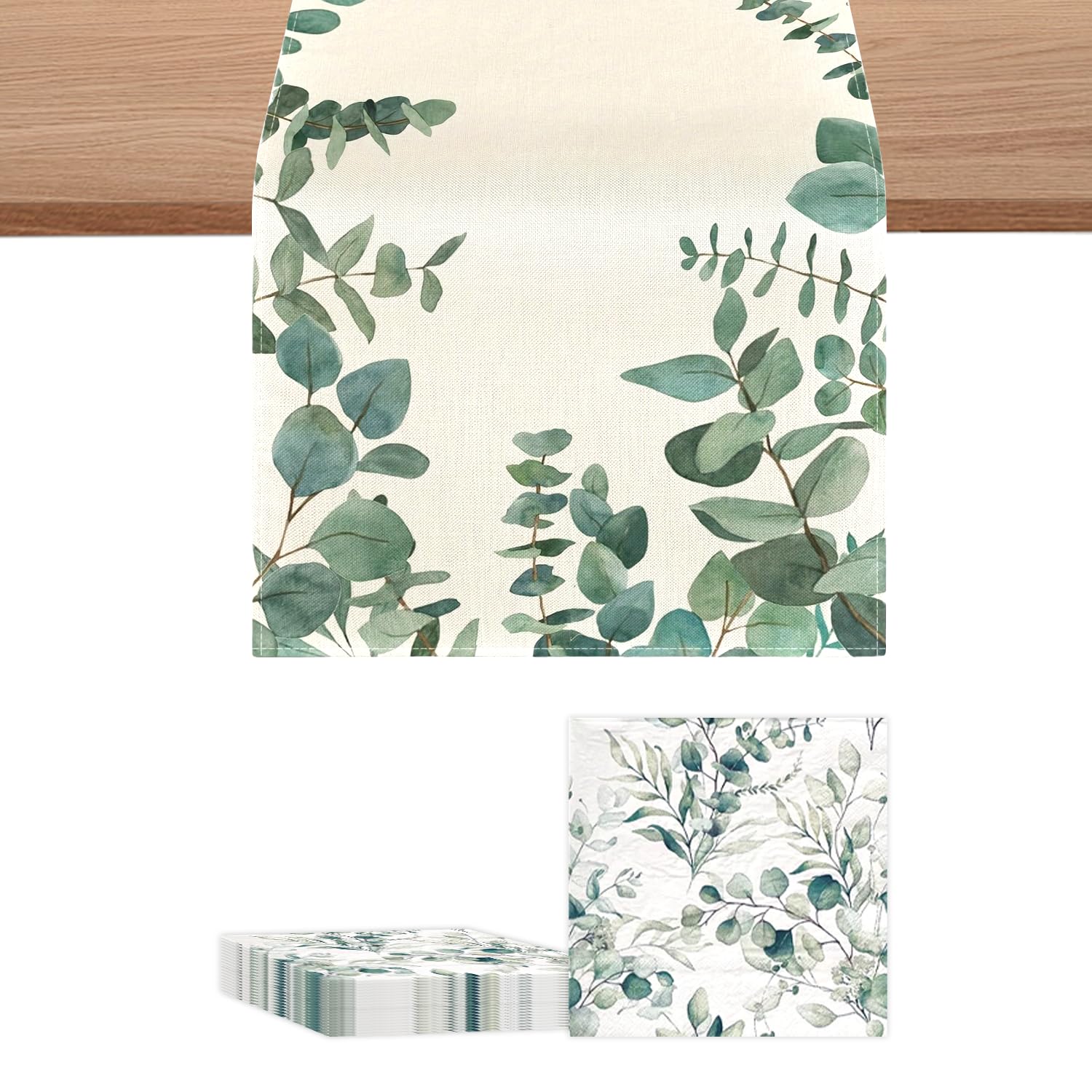 1 mantel floral pastoral, 20 toallas de papel de eucalipto, mantel de lino, mantel de mesa de verano, decoración de mesa, mantel vintage, boda, cumpleaños, fiesta