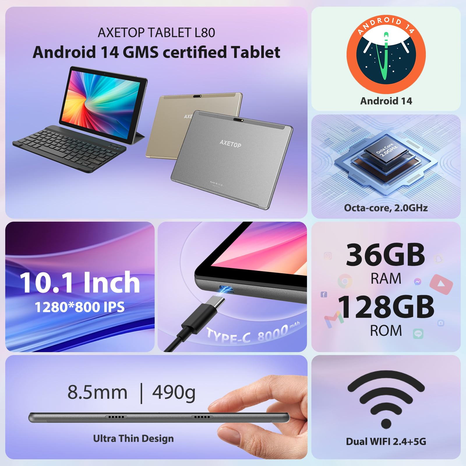 Large Screen Tablet AXETOP 14 Inch Android 14 Tablet — 36GB RAM, 256GB ...