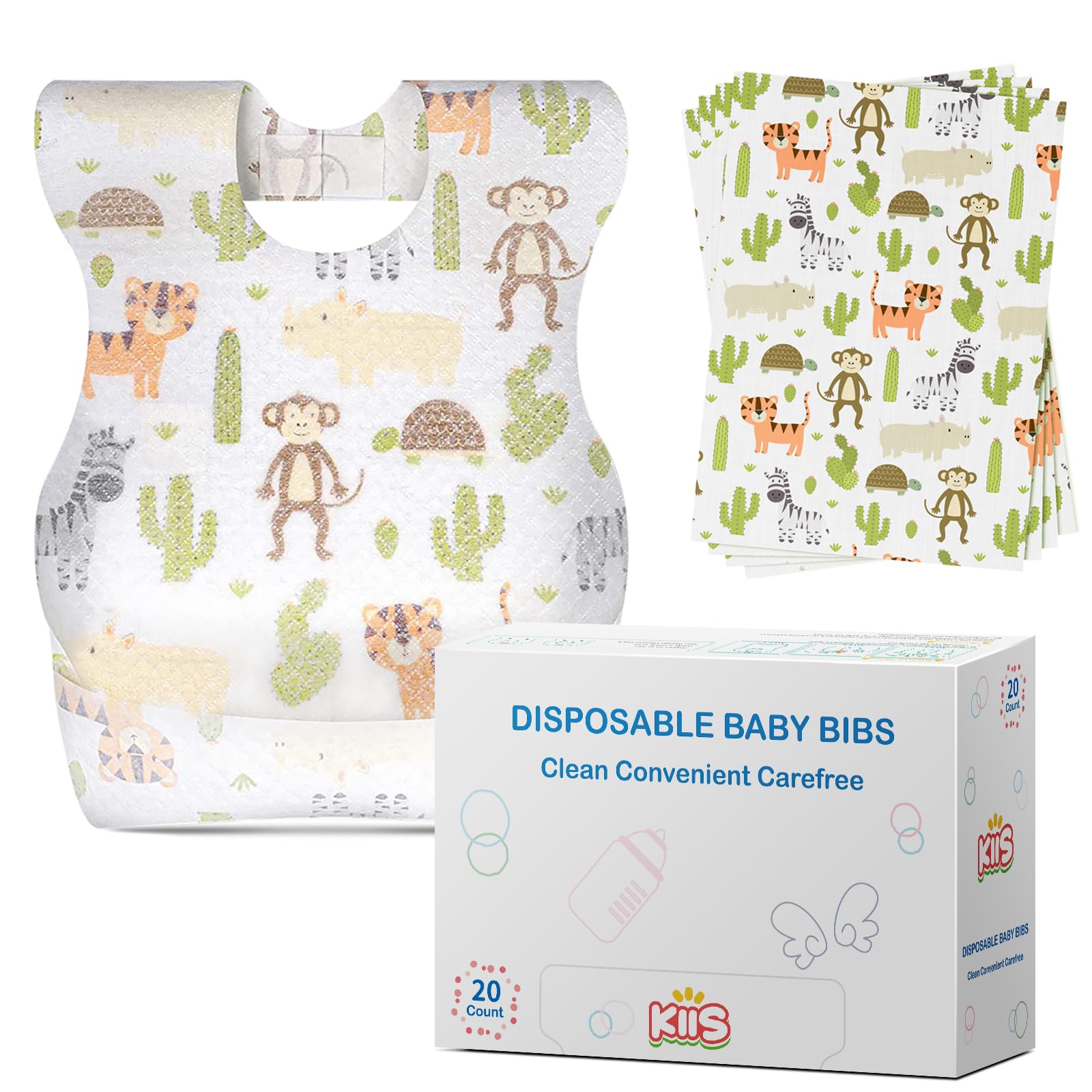 KIISDisposable Baby Bibs for Baby Boys and Girls - Individually Packaged - Hygienic, Soft and Leakproof (20 PCS / 60 PCS)