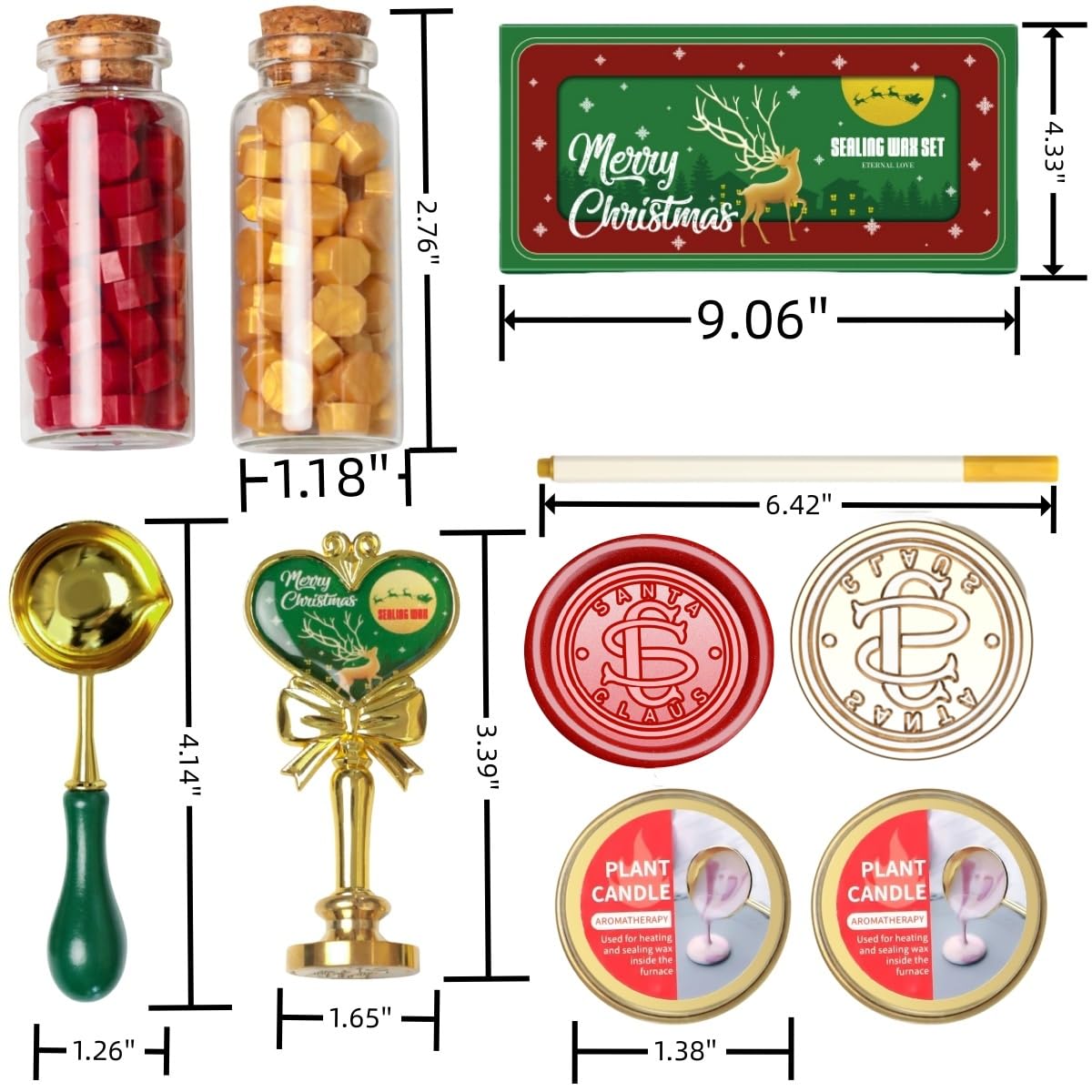 Kit de sellos de cera navideños, Atopbb sello de cera de Santa Claus del Polo Norte oficial con caja de regalo navideña, juego de sellos de cera navideños con 2 botellas de perlas de sello de cera (2A