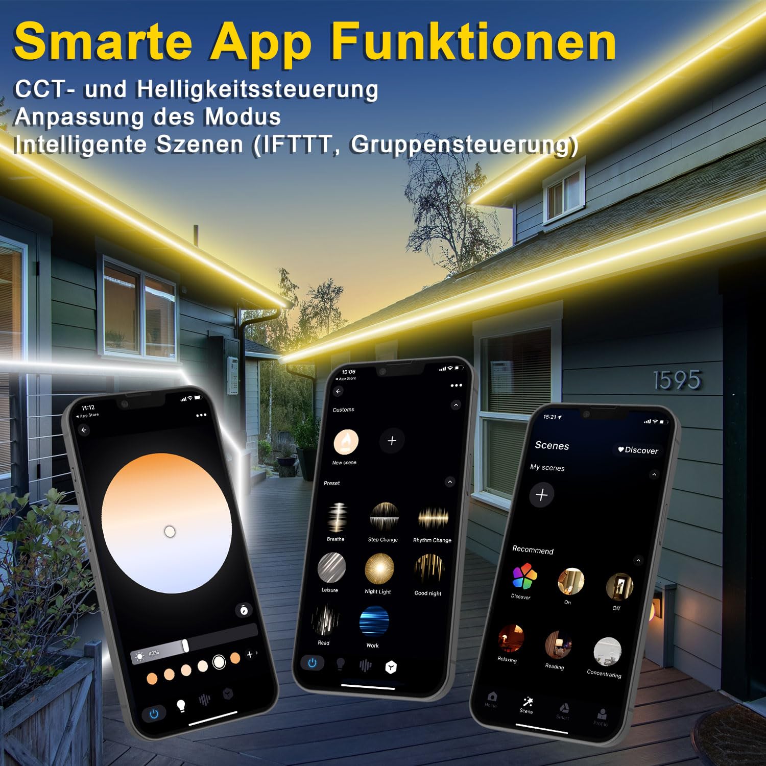 LED Streifen Aussenbereich,Warmweiss bis Kaltweiß Dimmbar, Outdoor Led Strip Alexa Kompatibel WiFi App & Fernbedienung, 24V LED Streifen IP67 Wasserdicht band Selbstklebend für Küche, Terrassen (30m)