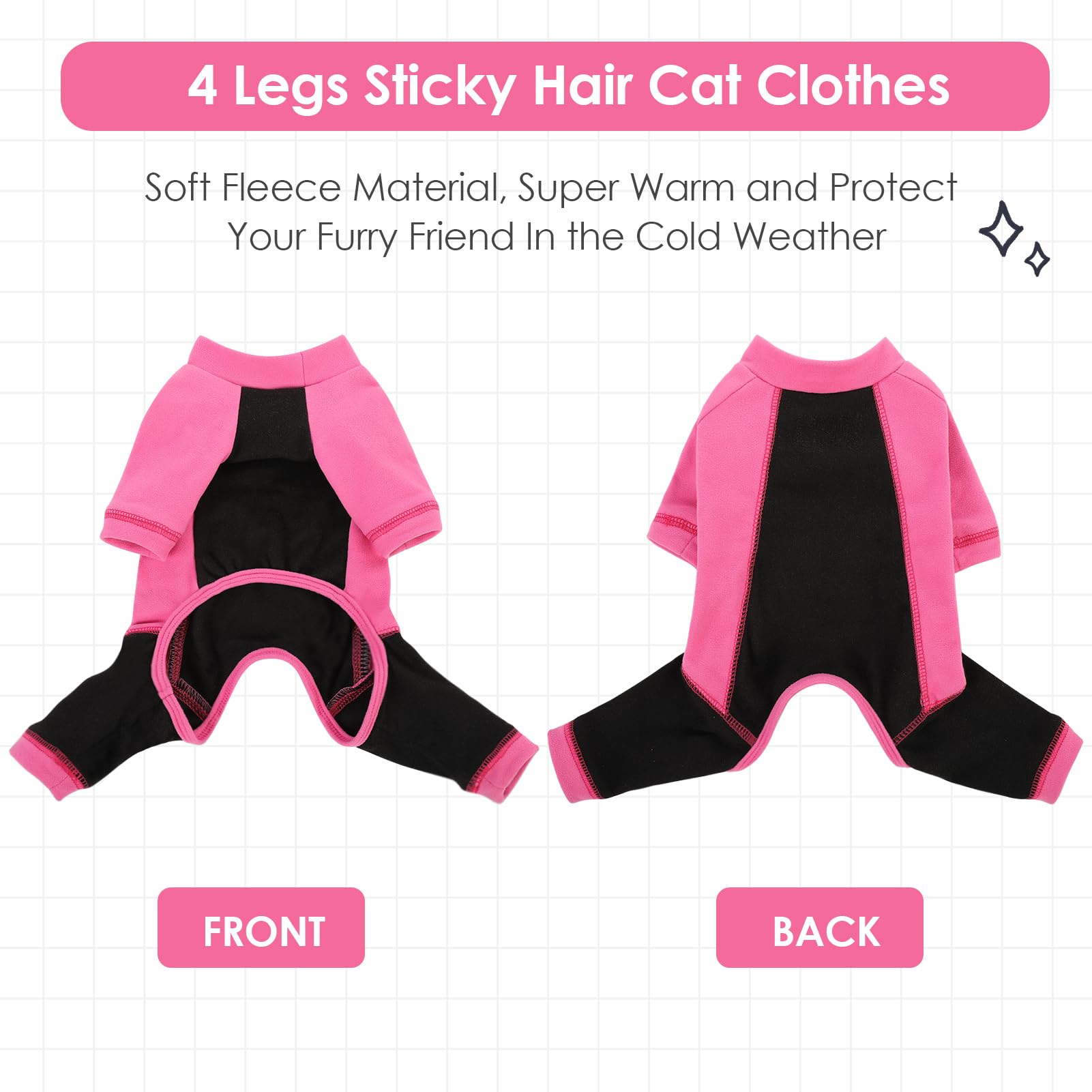 SUNFURA Sticky Hair Cat Clothes, Cat Sweater Sphynx Hairless Cat Pajamas for Cats Only, 4-Legged Fleece Sweaters for Cats Extra Small Dogs, Warm Kitten Clothing Pullover Prevent Lost Hair, Pink L