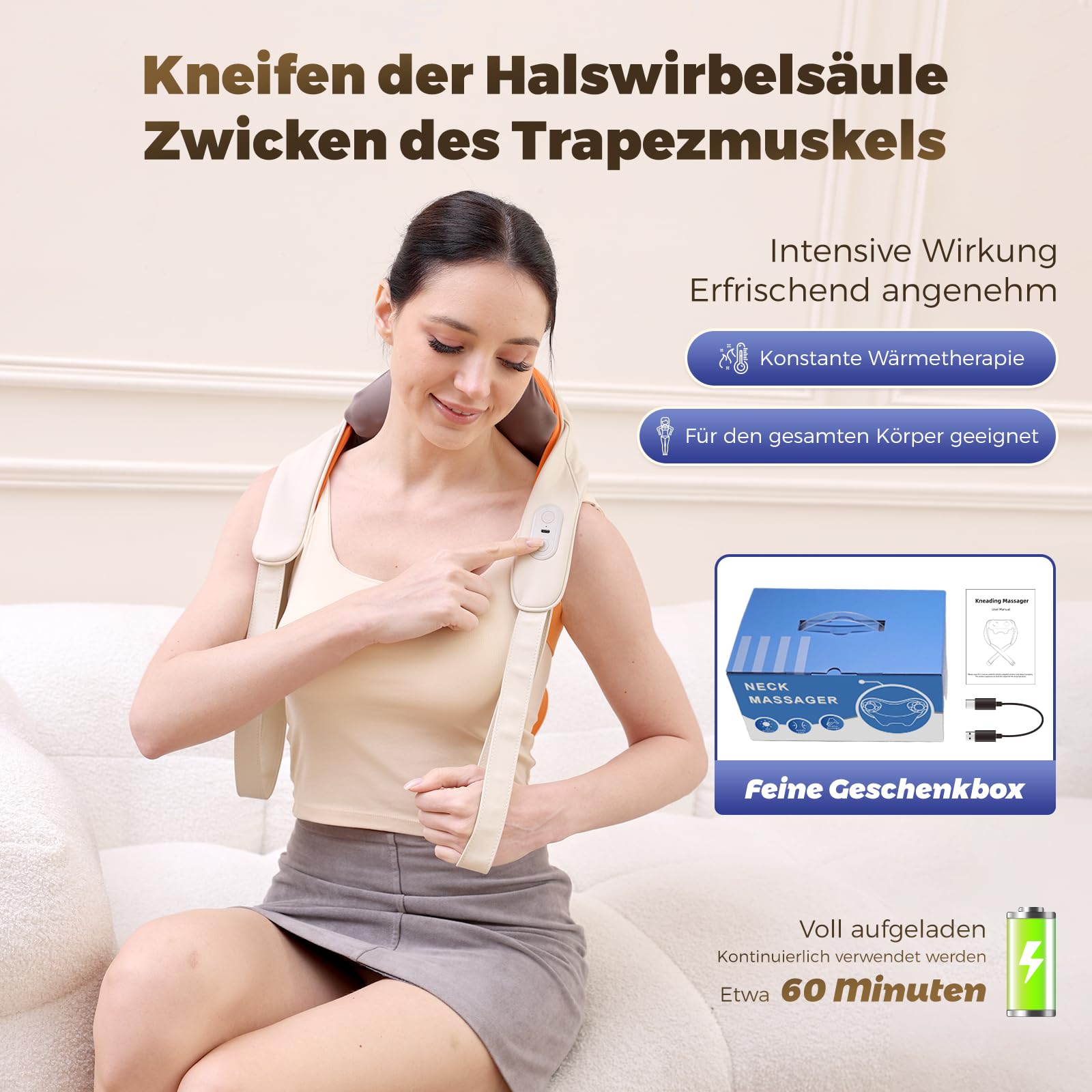 Nackenmassagegerät, Schultermssage, kalbelos Shiatsu Massagegerät 4D-Massage von tiefem Gewebe, für Schulter, Bein, Körper Muskel Schmerzlinderung