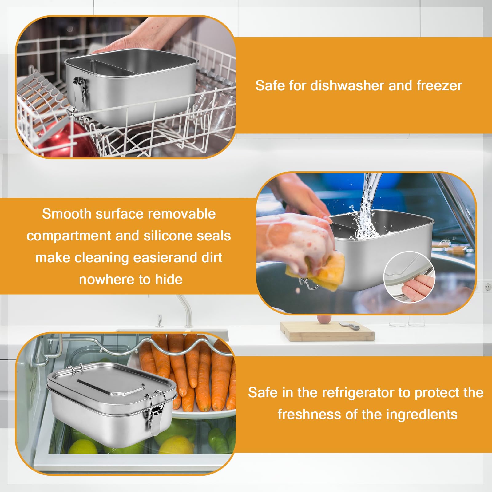 Lunch Box Acciaio Inox 1200ml - 2 Scomparti, Tenuta Stagna, Senza BPA, Per Adulti E Bambini - Foto 10