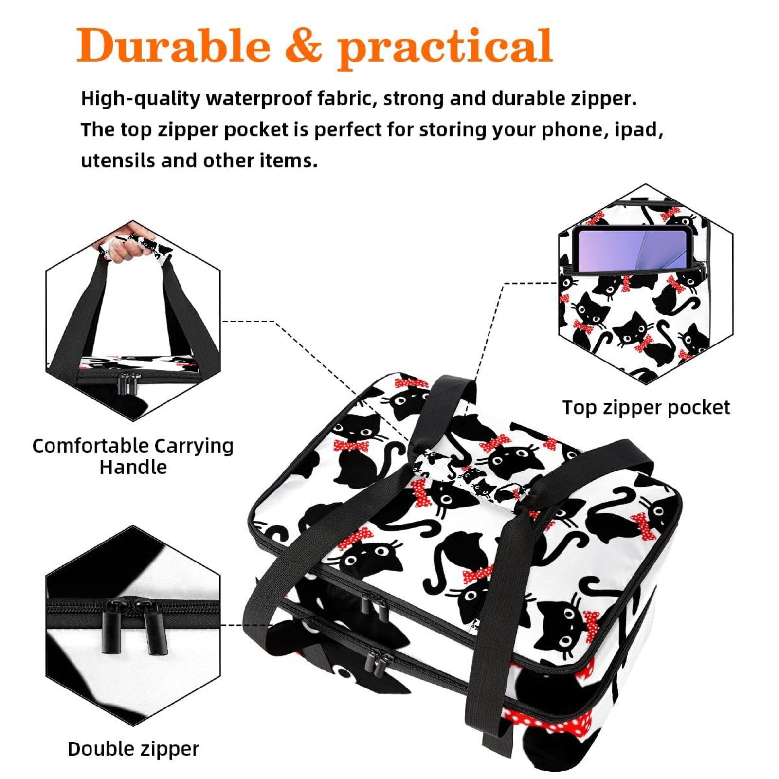 Grand sac à déjeuner isotherme pour homme et femme, double couche, étanche, étanche, réutilisable, sac fourre-tout pour le travail, l'école, le pique-nique, la plage, le camping, les voyages, motif