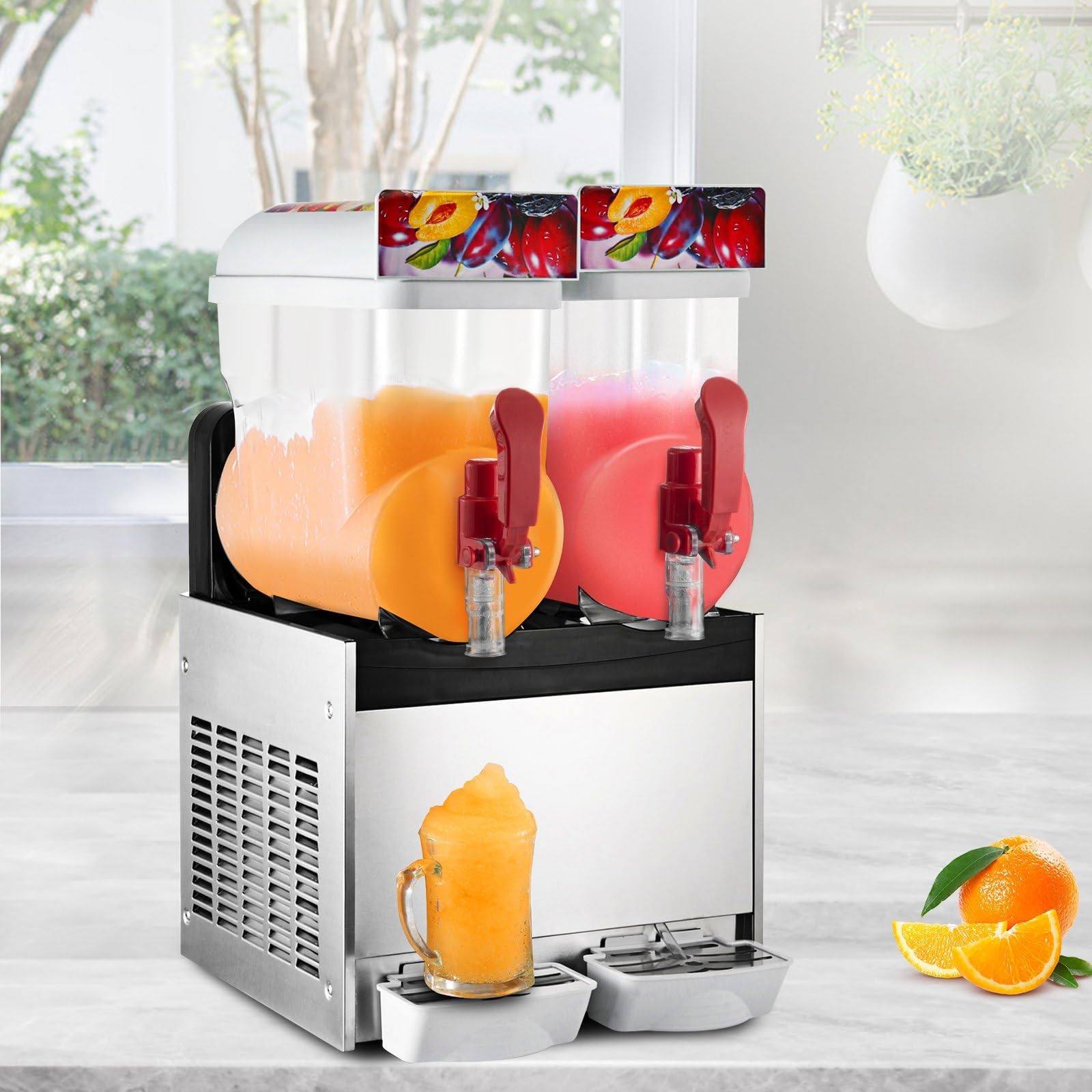 Máquina de granizado profesional con compresor Fast Cool: máquina para preparar granizados, margaritas, batidos y helados, tiempo de congelación 30 – 45 minutos (15 l x 2)