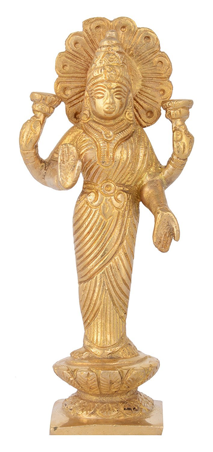 HEADWAY ENTERPRISES Brass Goddess Laxmi Idol (5 cm x 5 cm x 27 cm, Golden)