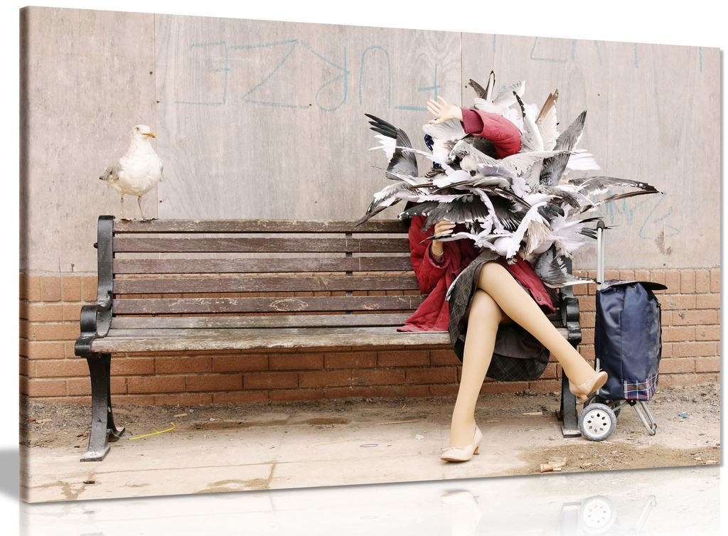 Panther Print Seagulls Attack Banksy Dismaland Canvas Wall Art Picture Print (24X16in)