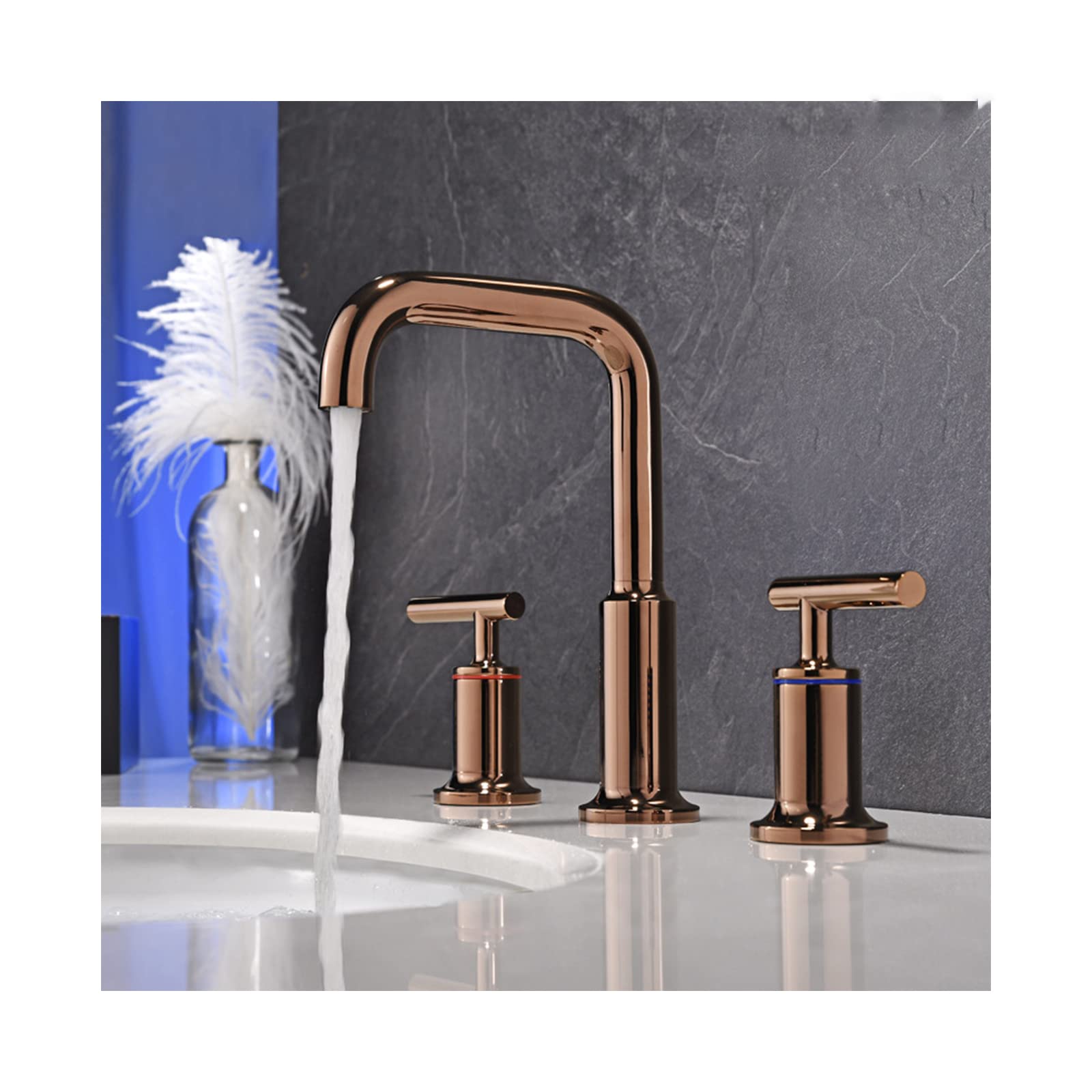 VDOQTLJT Bathroom Faucet 360° Rotating Spout Sink Brass Basin Mixer Tap 2 Handle Lavatory 3 Holes(Rose Gold)