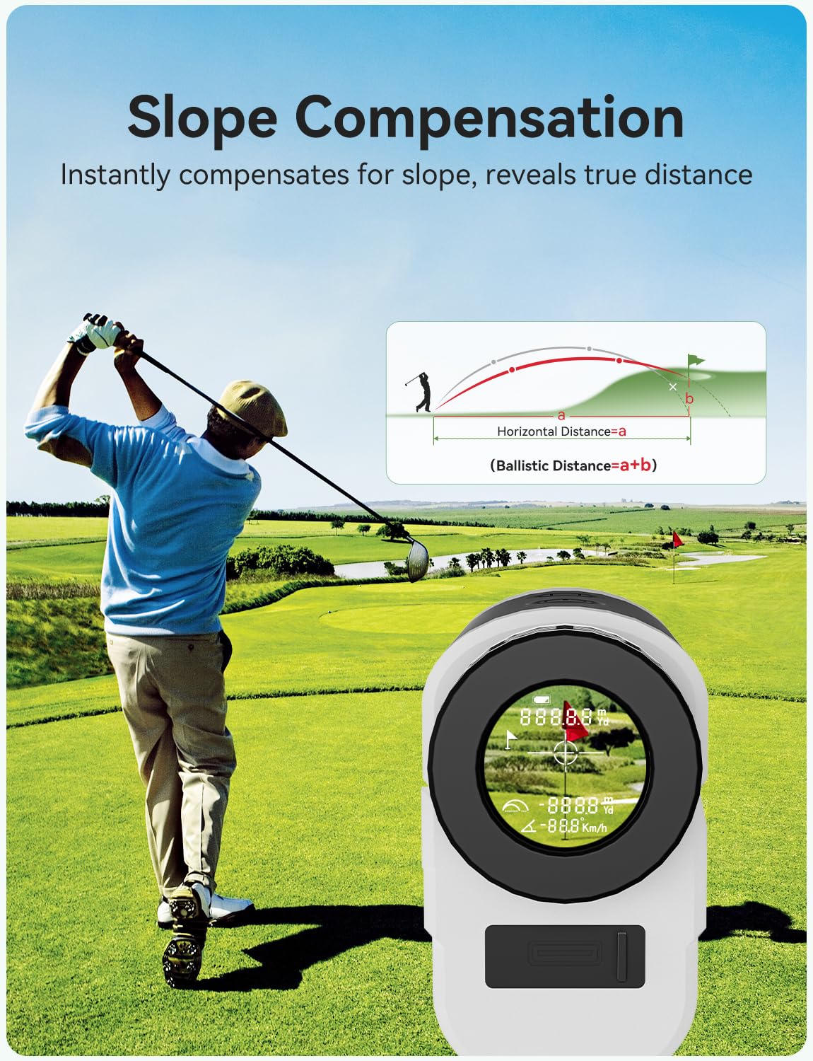 NIKOTEK Télémètre de golf avec inclinaison, 1000 m/1093 yards, télémètre rechargeable, verrouillage de drapeau, mesure de scan pour golfeur, sac de transport