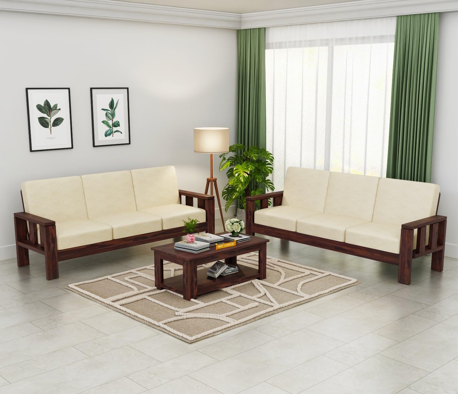 Wooden 6 Seater Sofa Set for Living Room | Solid Sheesham Wood 6 Seater Sofa Set | Wooden Sofa Set 6 Seater for Living Room & Home Furniture 3+3 (Walnut Finish)-image-26