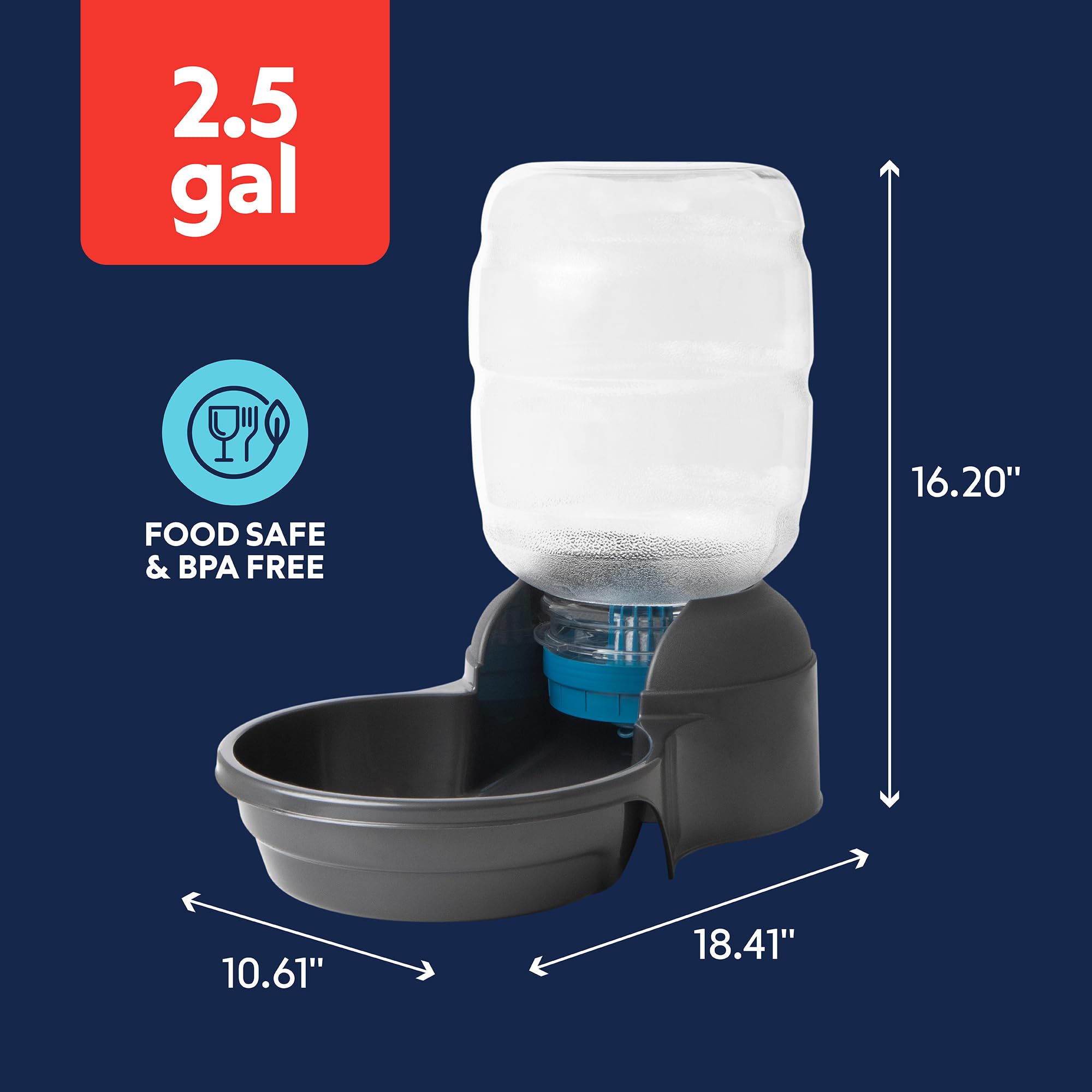 Petmate® Replendish® - Dispensador automático de Agua para Perros con protección antimicrobiana Microban, 100% Libre de BPA, 2.5 galones, Cuenco de Boca Ancha, con 2 filtros adicionales