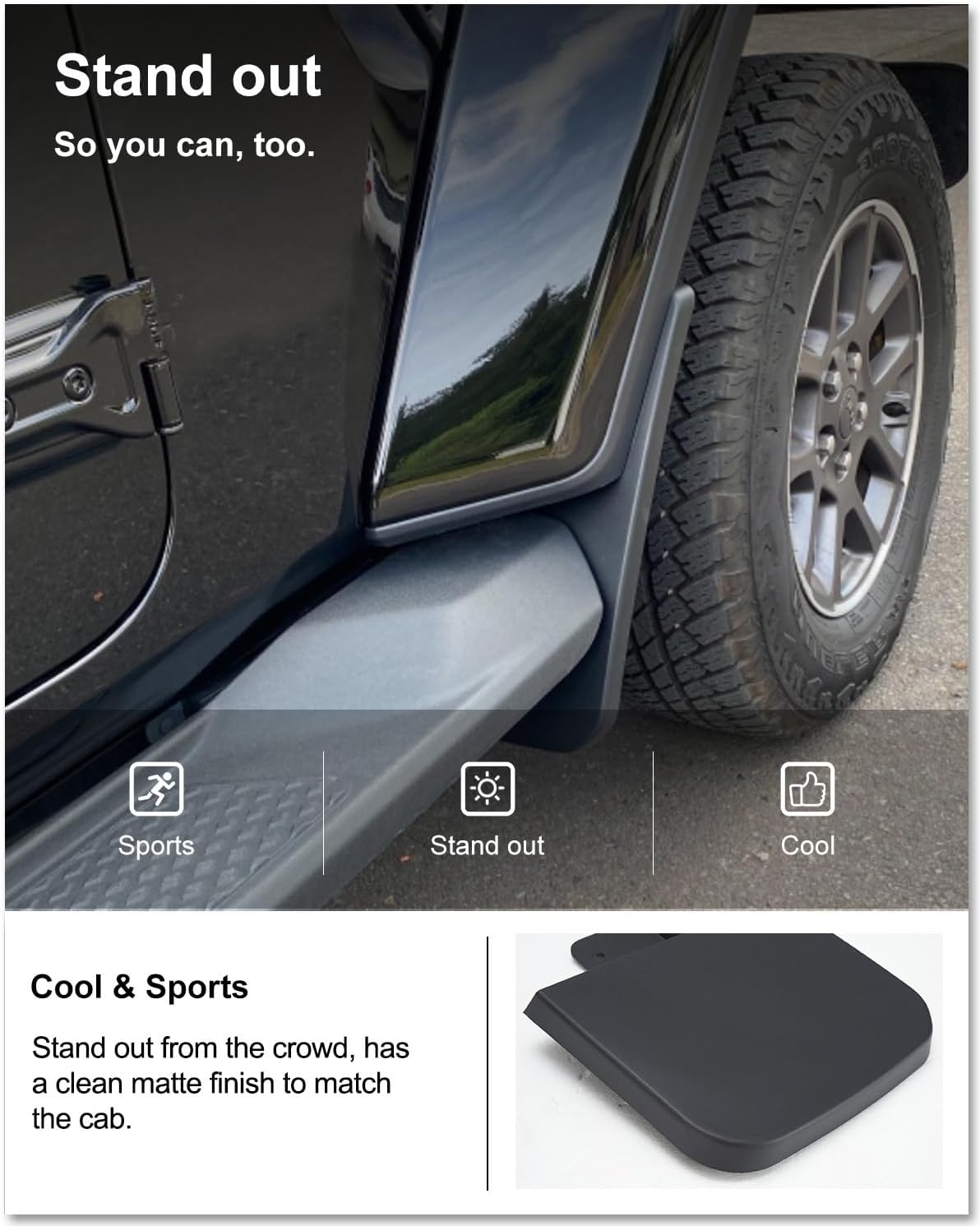 Kiwi Master Mud Flaps for 2020-2026 Jeep Gladiator (Not Fits Rubicon/Mojave), OEM Replacement # 82215611 82215332AB, Heavy Duty Mud Guards, Front & Rear Splash Guards, 4 Pcs Set