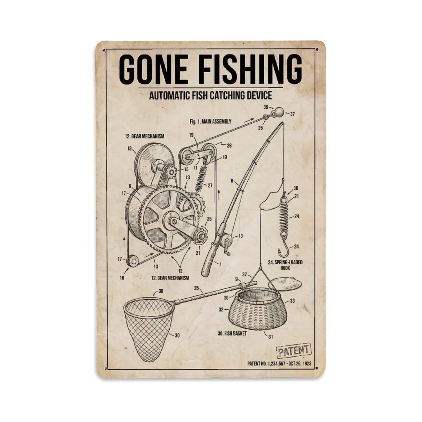 Gone Fishing Fishing Journey Vintage Metal Tin Sign Plaque Wall Decor for Cafe, Club, Garden Metal Poster 8x12Inch