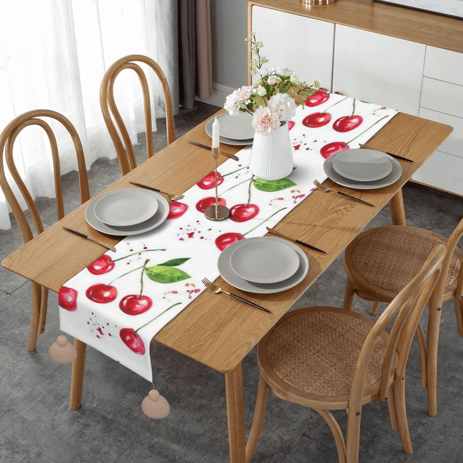 Chemin de table mignon cerises lin pour nappe de table halloween