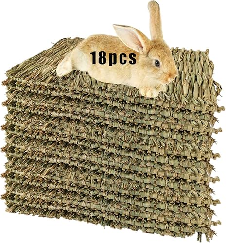 Hamiledyi Tapete de hierba de conejo, paja natural, cama tejida para animales pequeños, tapete de heno para dormir, masticar, anidar y juguetes para