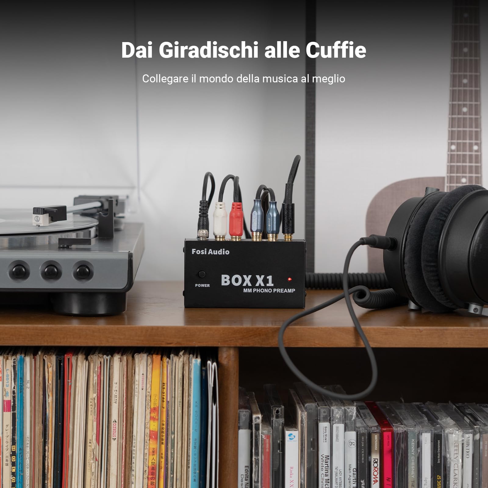 Fosi Audio BOX X1 Preamplificatore Phono MM, Mini Giradischi Hifi con Uscita Cuffia 3.5mm RCA/TRS, Alimentazione 12V