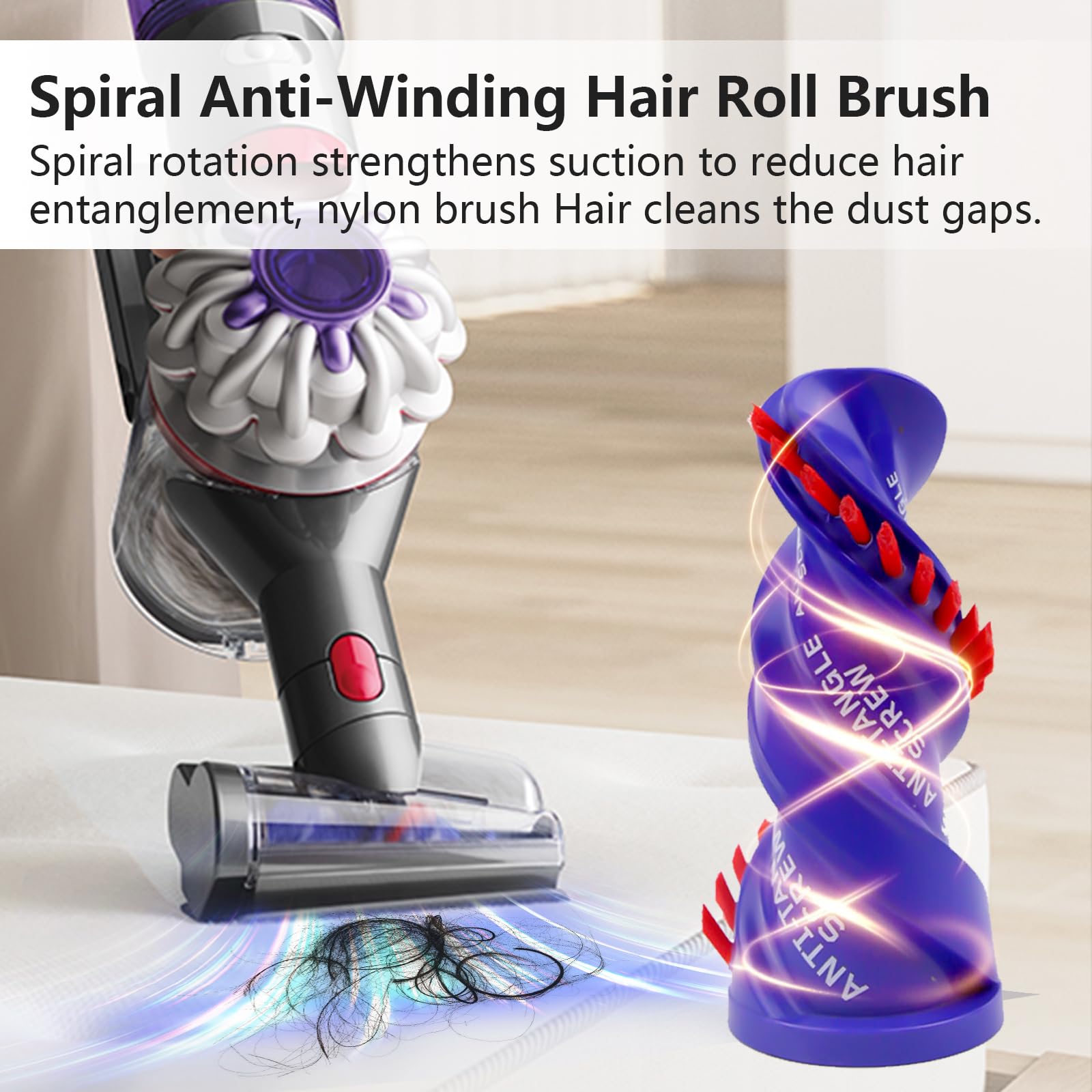 Yivy Spazzola elettrica mini compatibile con Dyson V7, V8, V10, V11, V15, design a spirale per prevenire l'intreccio dei capelli, per materassi, abbigliamento e divani, rimuove acari e allergeni