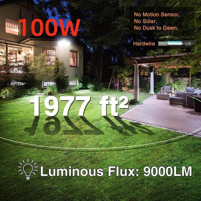Image showing 100W, 1977 sq ft coverage, and 9000LM brightness