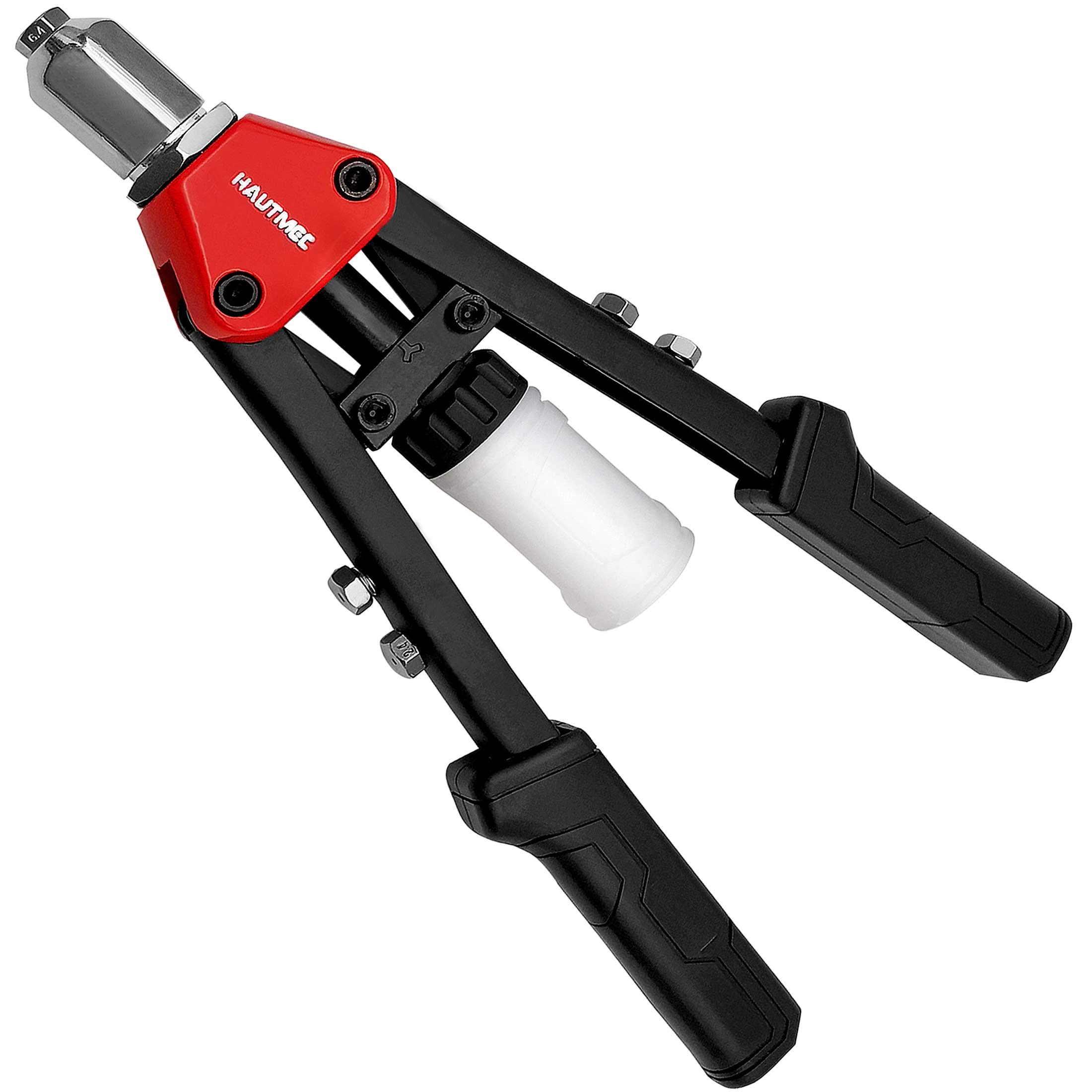 HAUTMEC 13" Heavy Duty Rivet Gun, Hand Riveter Designed in High Leverage with 5 Replaceable Nosepieces and Rivets Collecting Bottle HT0129-UK