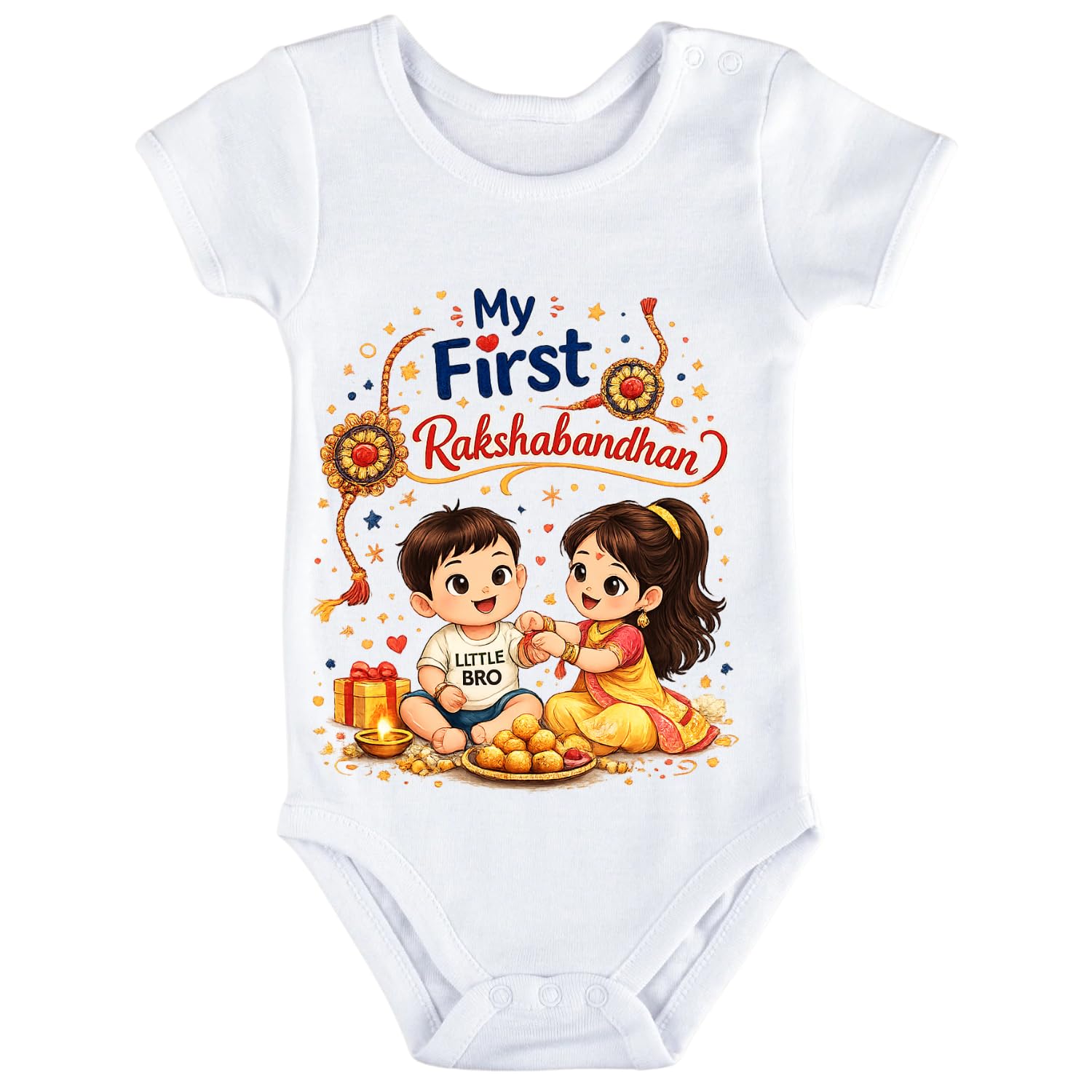 My First Rakshabandhan Baby Romper for Newborn Boys & Girls | Cute Brother Sister Rakhi Printed Bodysuit | First Raksha Bandhan Outfit for Infants | Soft Cotton Blend Baby Onesie-image-35