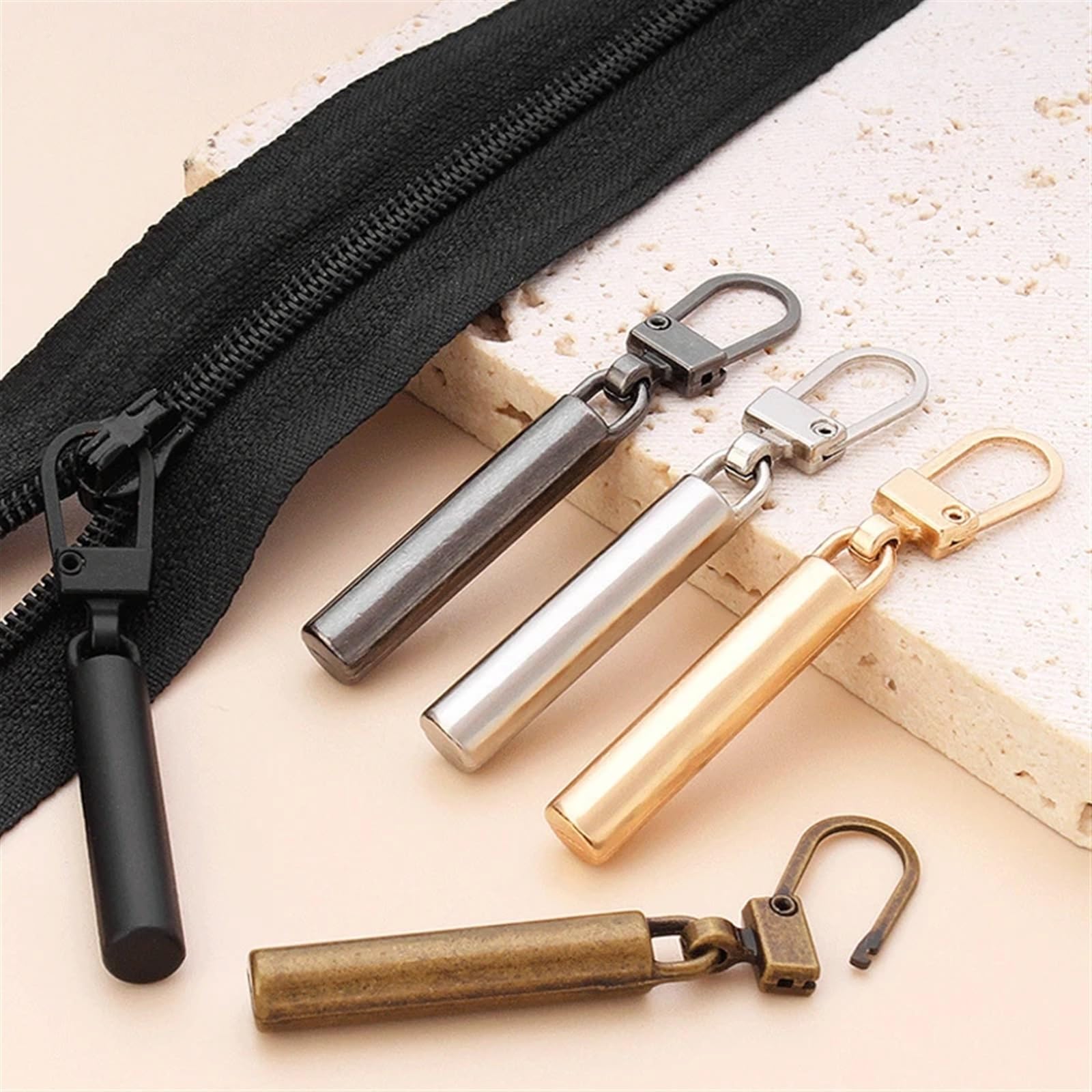 Reemplazo del tirador de cremallera, Tirador de cremallera 6 piezas Tiradores de cremallera de metal desmontables Deslizadores de cremallera Bolsas con lengüeta for tirar de la cabeza Kits de reparaci