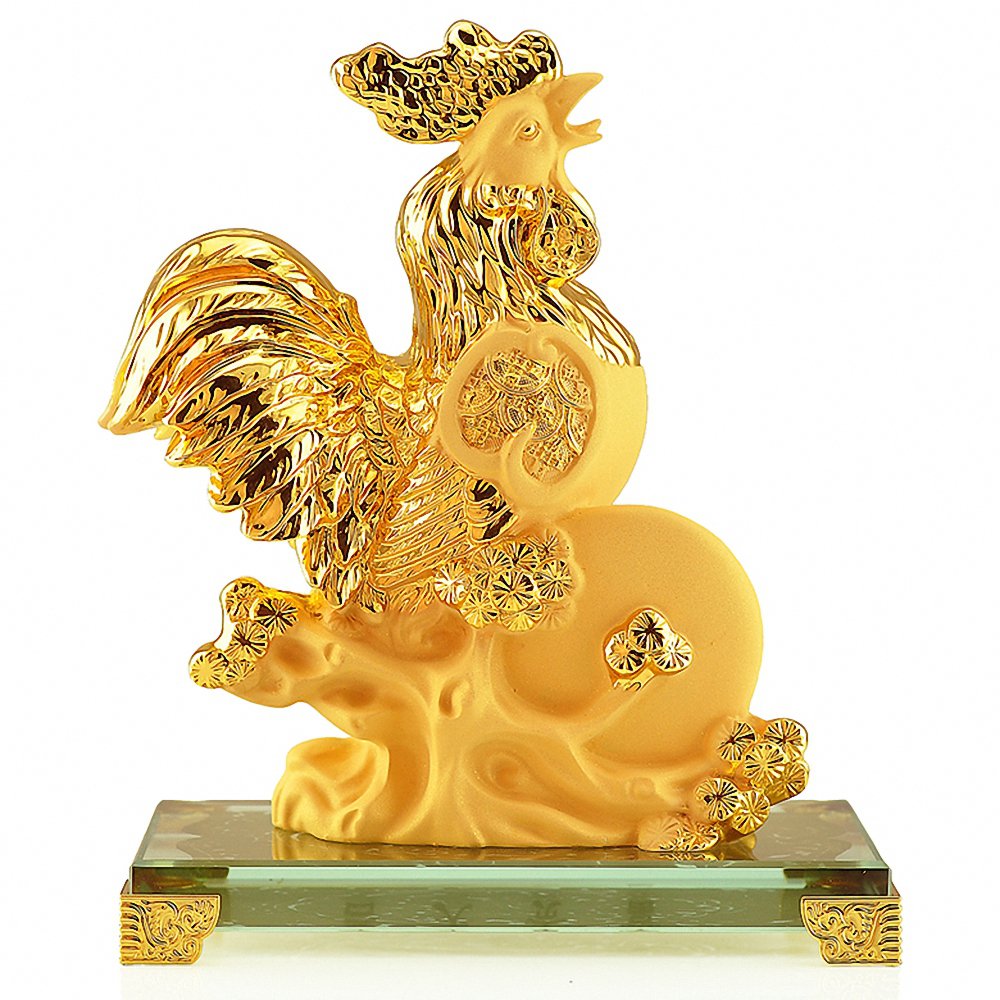 Statua da collezione in resina dorata a forma di gallo dello zodiaco cinese di grandi dimensioni
