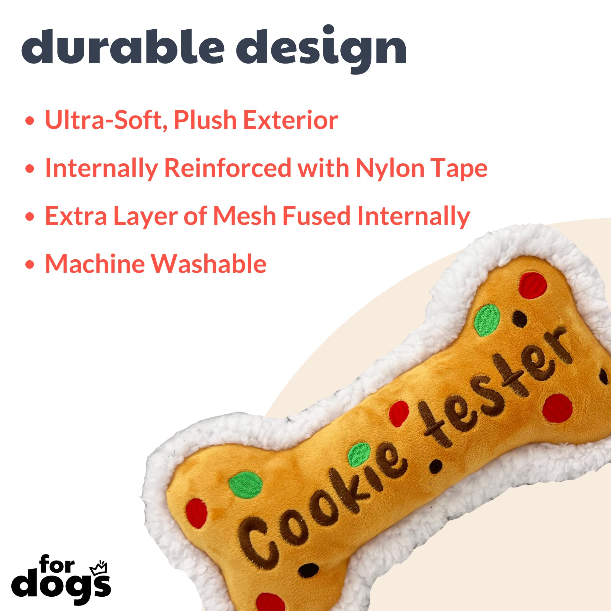 Huxley & Kent for Dogs | Cookie Tester Bone (Small) | Christmas Holiday Power Plush Dog Toy with Squeaker | Funny Dog Toy Gift | Fun, Durable, and Safe | H&K Squeaky Dog Toys