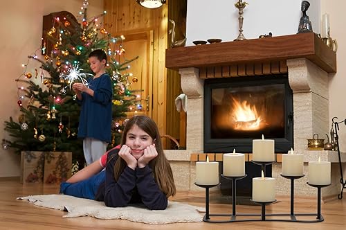 Miniatura 5 de LANLONG Portavelas de chimenea 9 candelabros para velas de pilar soporte de vela negro mesa de hierro decoración de piso de manto decoración de