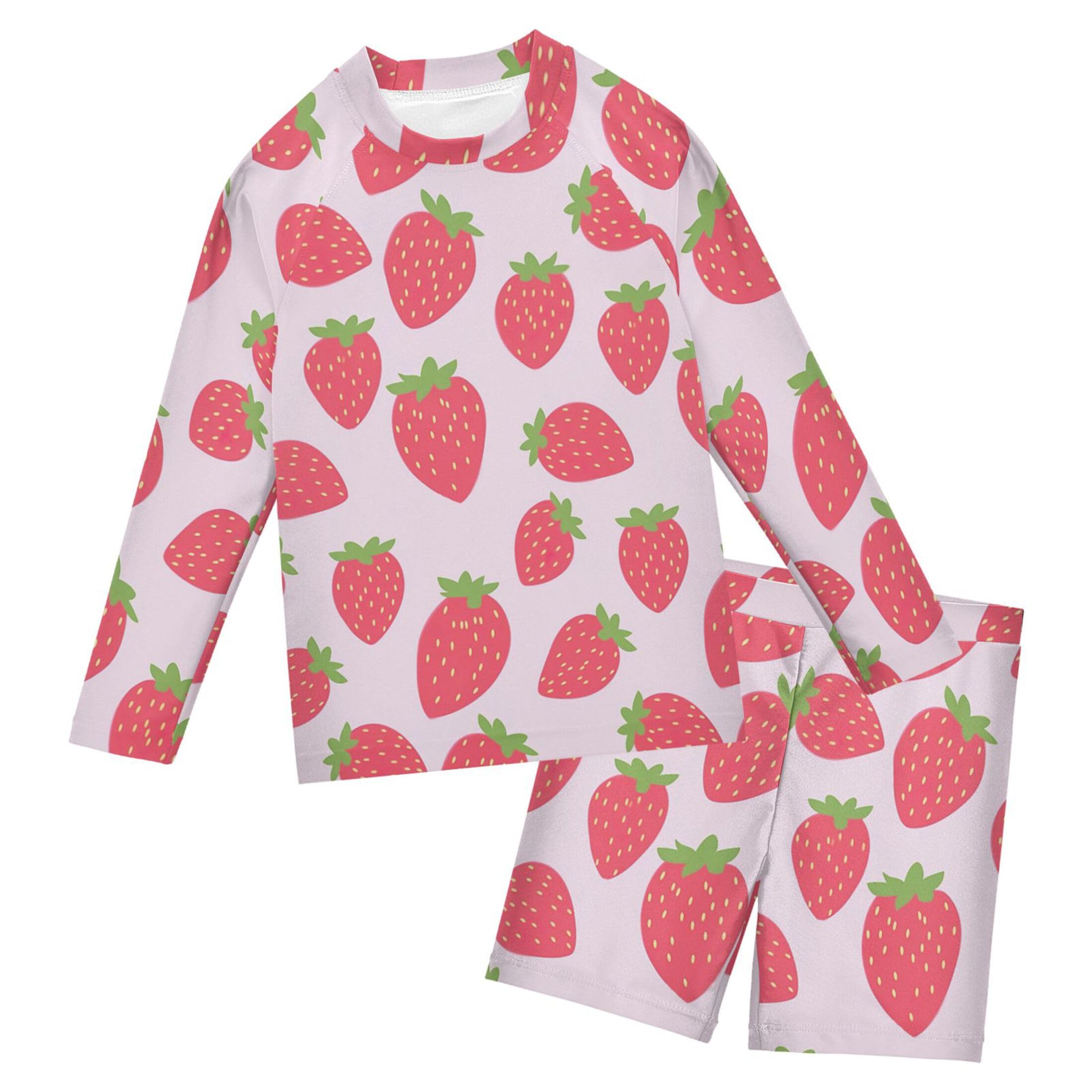 Strawberry Fruit Boys Rash Guard Swimsuits Set for Boys Long Sleeve Swim Shirts Bathing Suits with Trunks B0403722