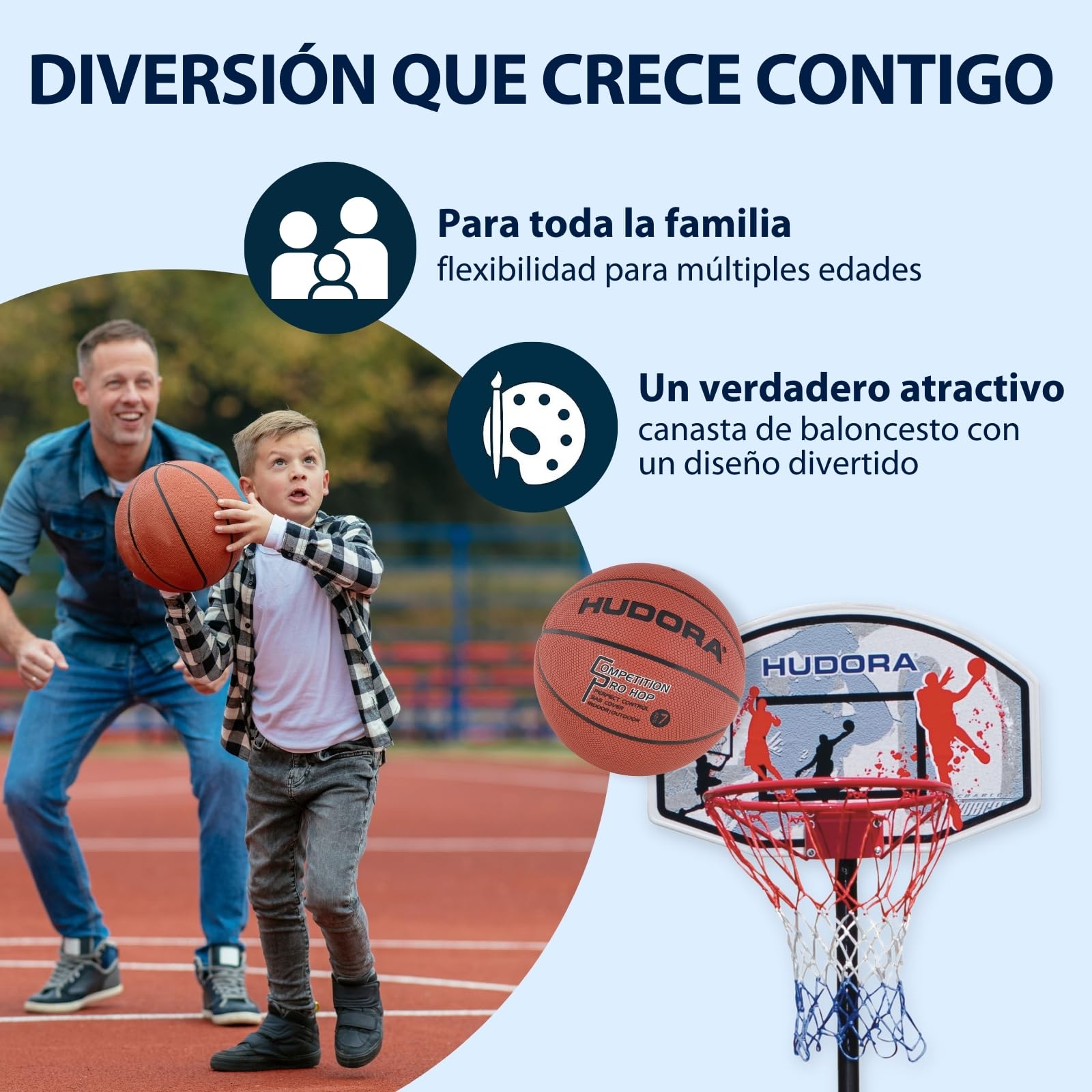 HUDORA Soporte Baloncesto All Stars 205 Canasta Ajustable Altura niños Adolescentes Exterior móvil jardín
