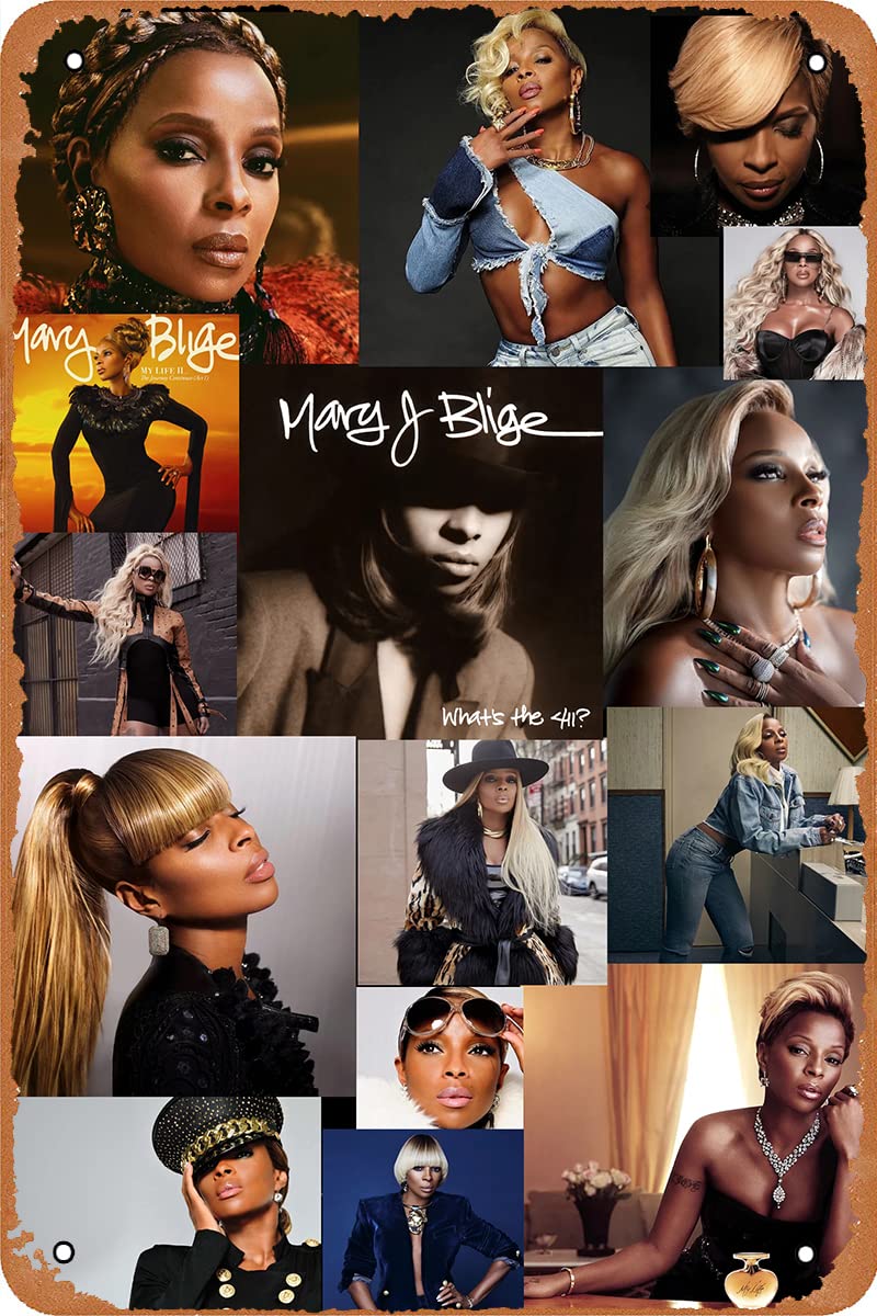 Fuagziha Mary J. Blige Poster Tin Sign Vintage Style Metal Sign