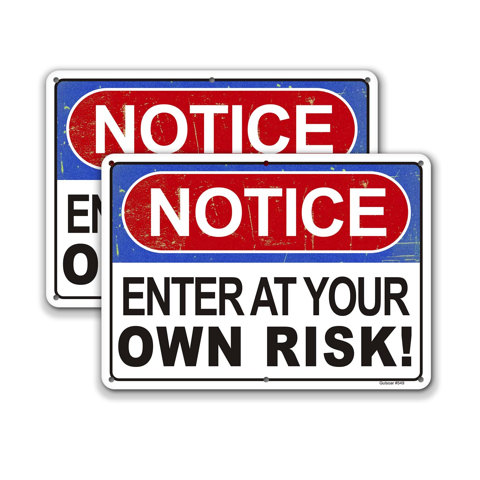 (2-Pack) Metal Tin Sign Danger Enter at Your Own Risk Sign 8x12 Inch Reflective Rust Free Not Responsible for Injuries or Accident Sign Safety Security Caution Tag, Weatherproof, UV Protected