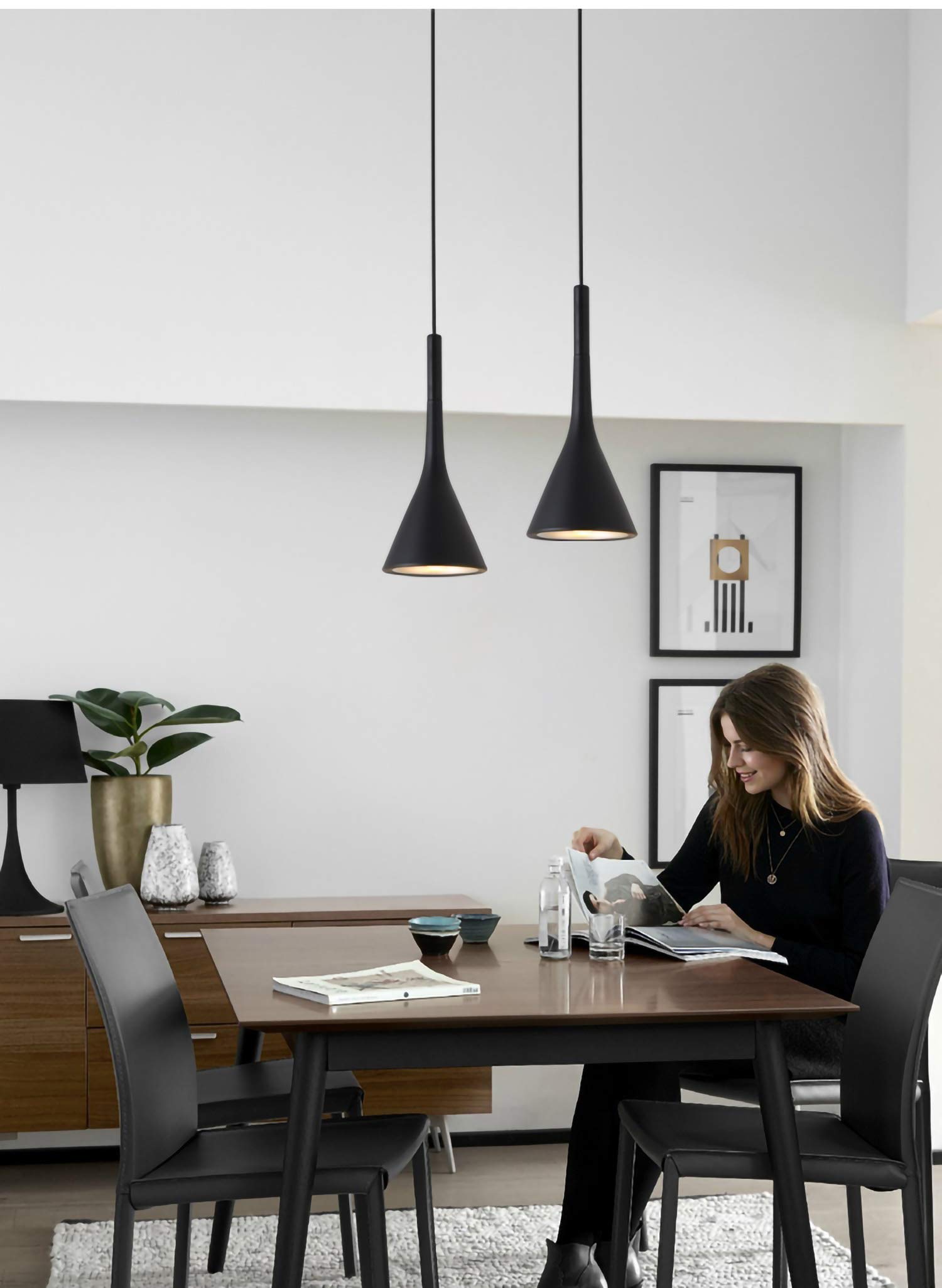 Vecys Lámpara Colgante E27 Lámpara Araña Embudo Resina Imitación Cemento, Lamparas de Techo Colgantes Modernas para Oficina, Restaurante, Cafetería, Bar, hotel, Restaurante Ligero(Negro)