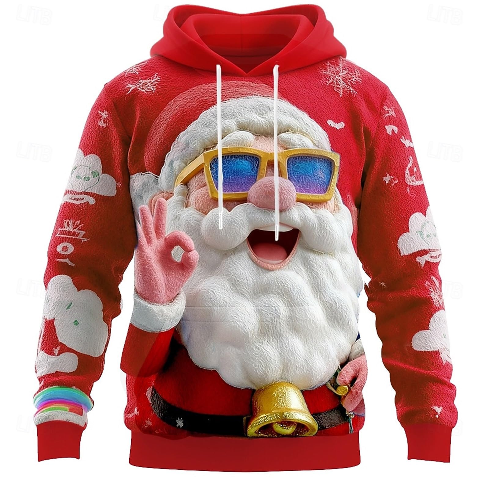 Kersttrui voor heren, grappige 3D-rendierprint, Kerstmis, hoodie, lelijke kersttrui, lelijke kerstman, pullover, sweatshirt, kerstoutfit, grappig kerstcadeau, XXL