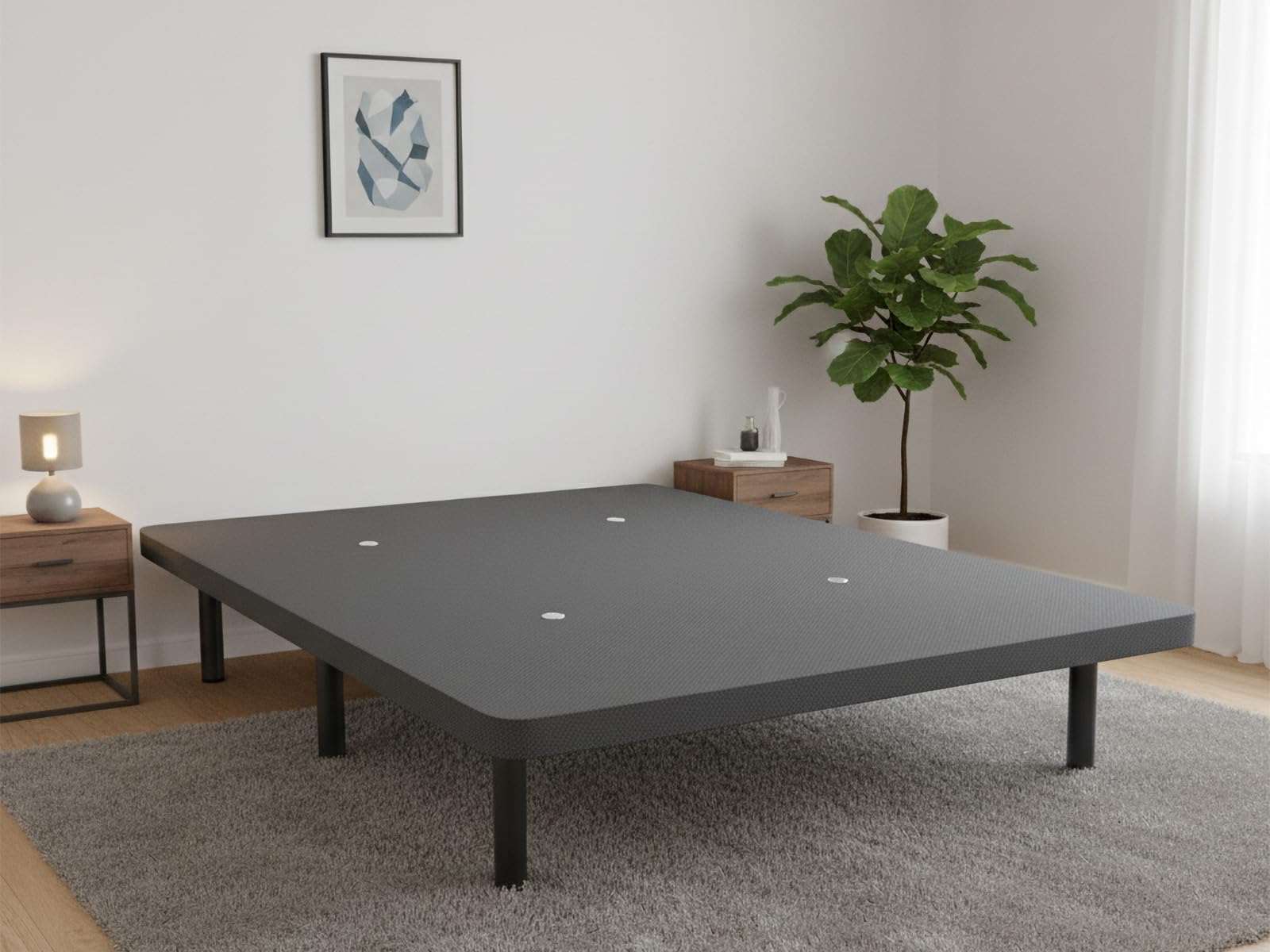 Duérmete Online - Base Tapizada Reforzada para Cama, Estabilidad y Resistencia con 5 Barras Transversales y 6 Patas metálicas roscadas de 25cm, 150 x 190, Gris Oscuro