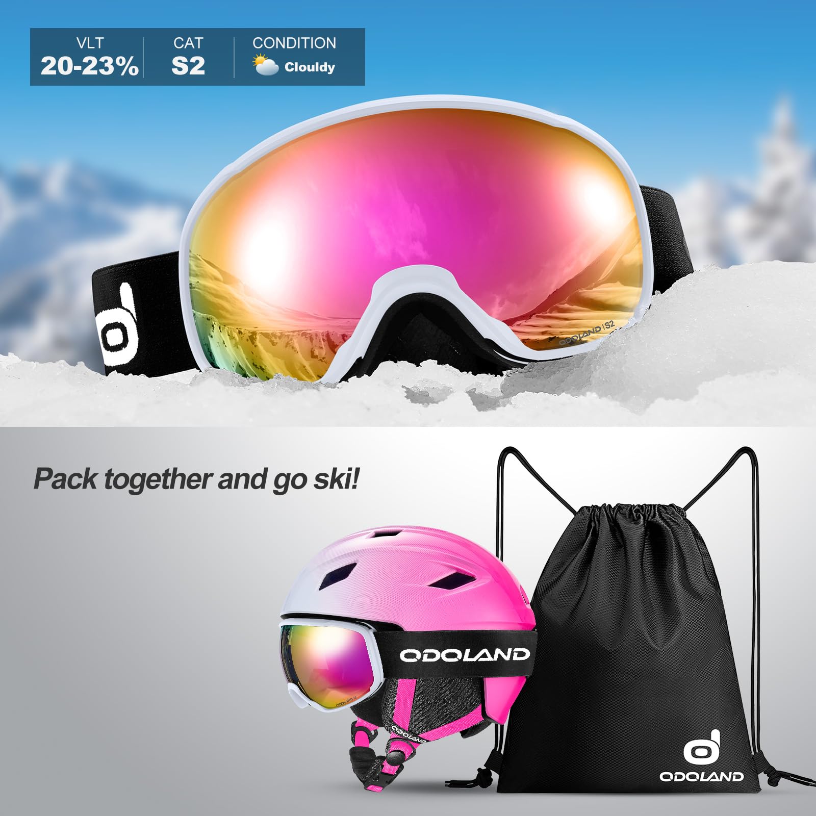 Odoland Kit casco da sci con occhiali da sci, casco da snowboard per uomini donne adolescenti bambini, casco da sci regolabile e occhiali da sci UV400