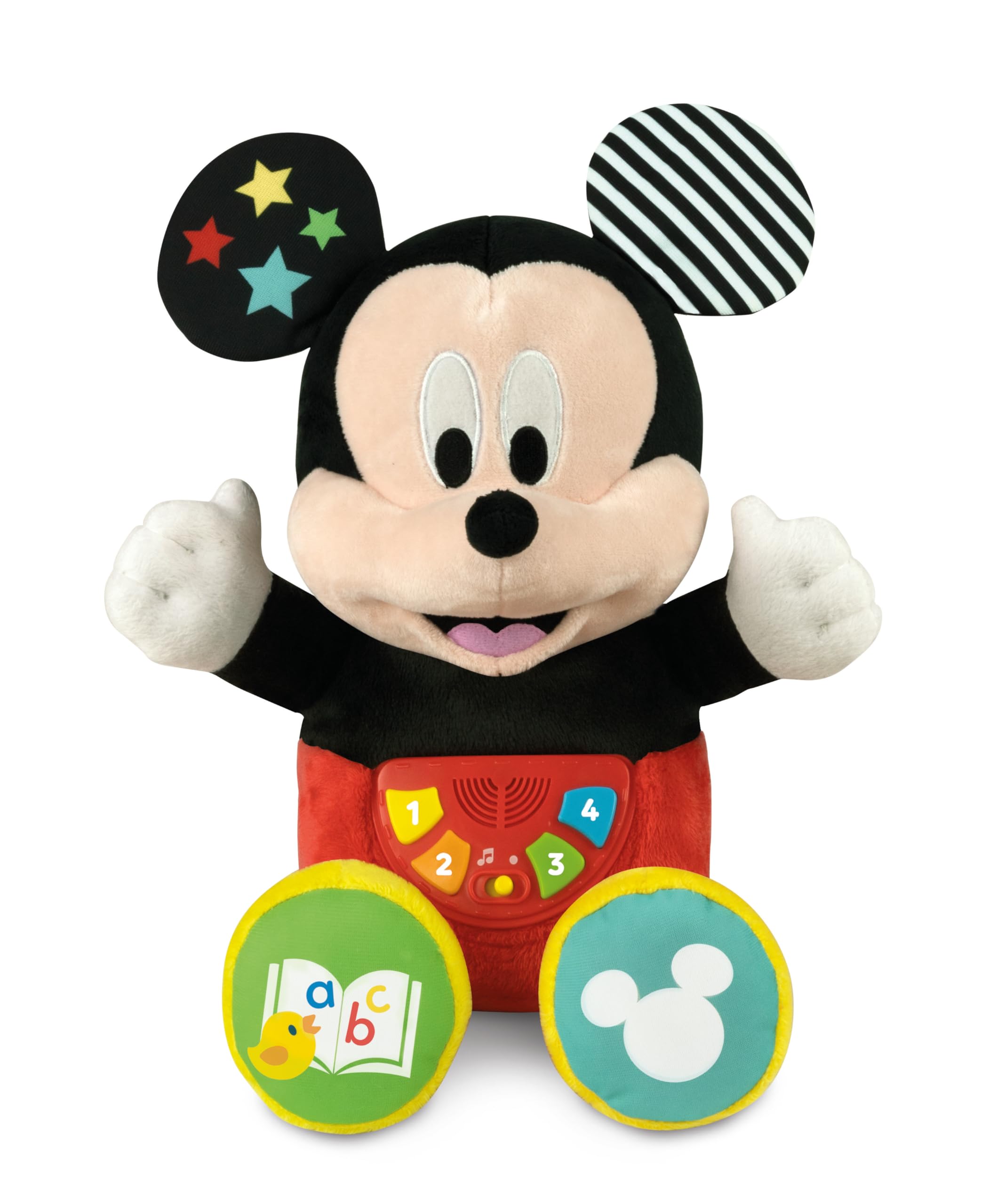 Clementoni Mes premières Histoires - Baby Mickey conteuse d’Histoires - Immersion Sonore Total - Jeu Educatif - pour Enfant Curieux - Moment de Détente - Lavable en Machine - Dès 6 Mois