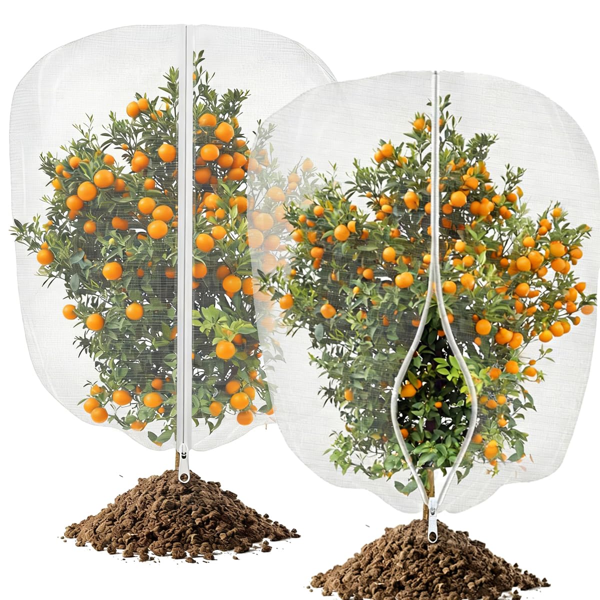 2Pack Fruit Tree Netting Bird Protection with Zipper & Drawstring, 140x185cm Garden Netting Mesh Pest Barrier Netting Bag for Plant Protection, Blueberry Bush, Trees & Vegetables