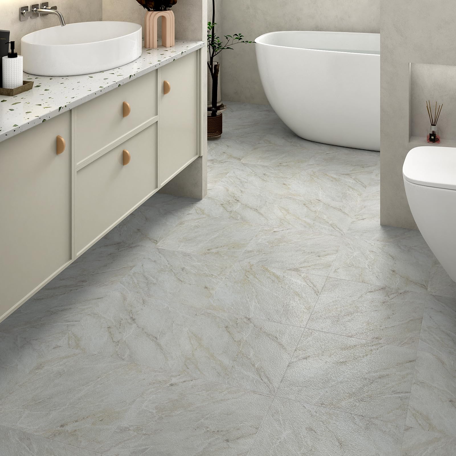 Euventyles Peel And Stick Floor Tiles - 20 Pack 12x12 Inch Grey Marble Vinyl Flooring