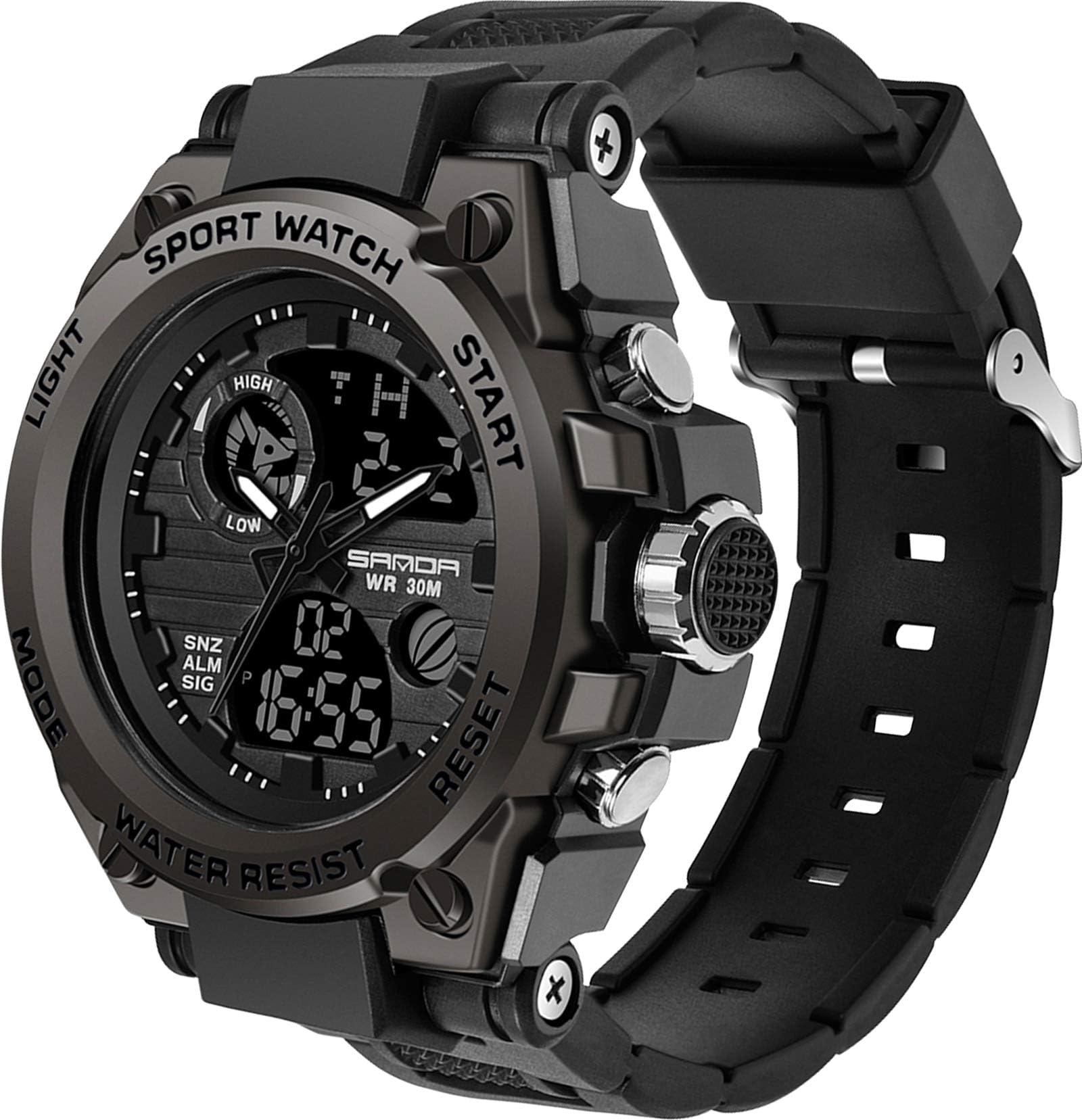 Watches for Men Military Tactical Sport LED Stopwatch Black Digital Wacht for Running Workout Father Husband Relojes de Hombre Black