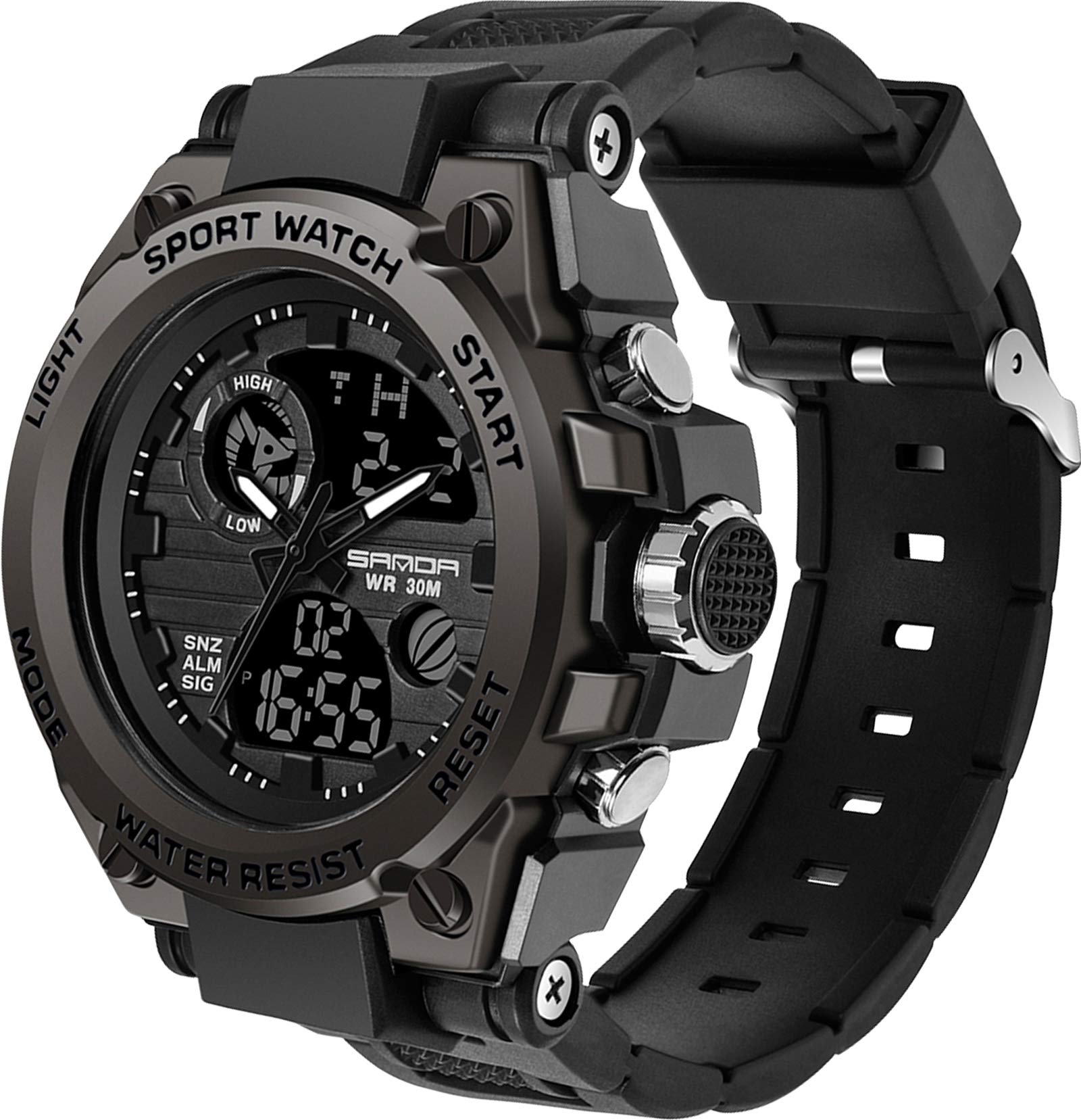 findtime Watches for Men Military Tactical Sport LED Stopwatch Black Digital Wacht for Running Workout Father Husband Relojes de Hombre Black