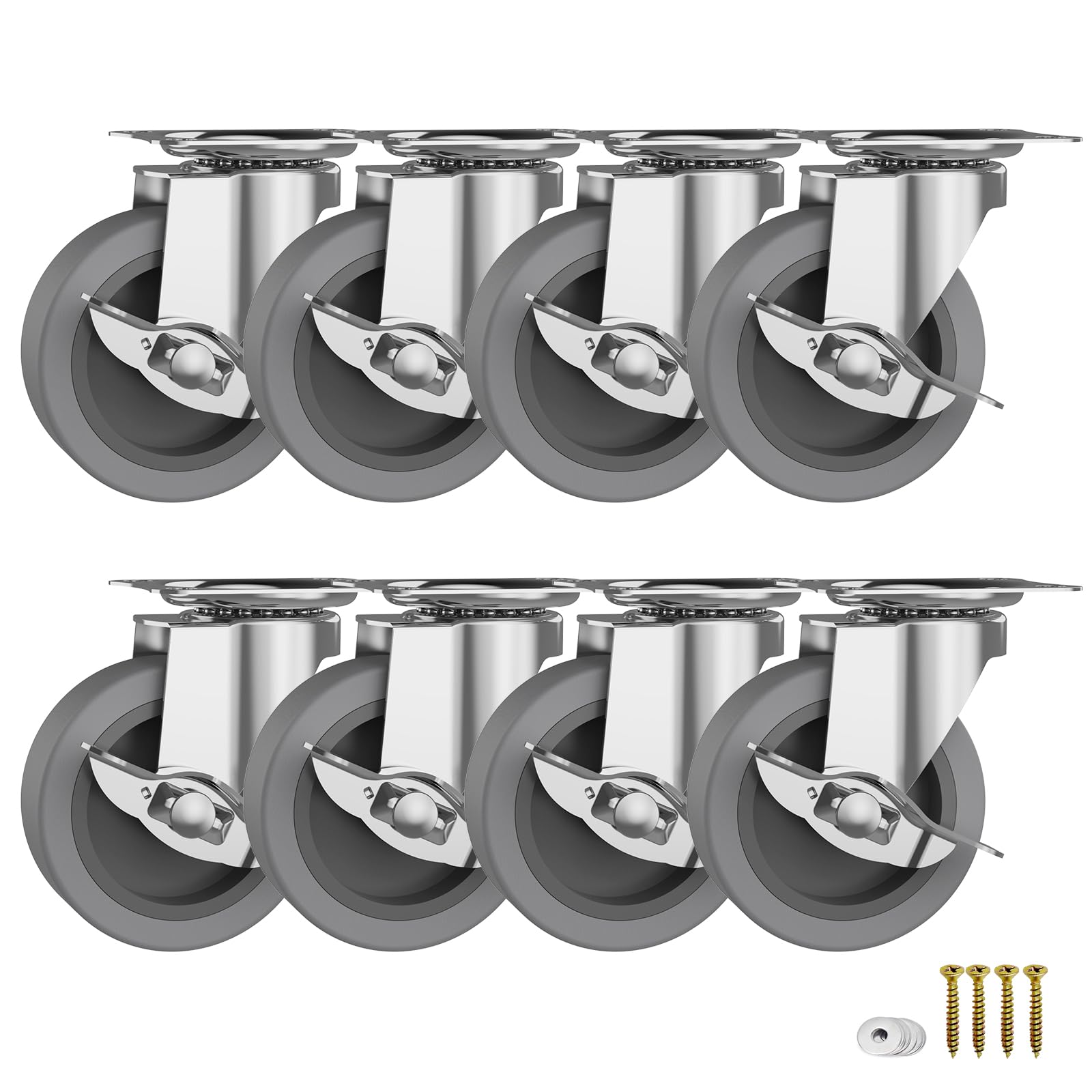BOSGEOT 3 Inch Caster Wheels, Casters Set of 4, Heavy Duty Casters with Brake, Locking Castors with Rubber Wheel，Plate Swivel Caster Wheels for