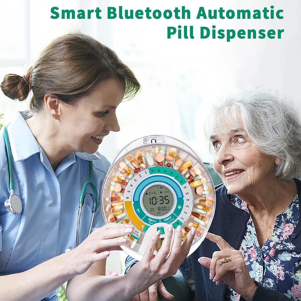 Pastillero Automático para Personas Mayores con Alarma, Pastillero Electrónico con de 28 Días y Recordatorios Sonoros y Luminosos.